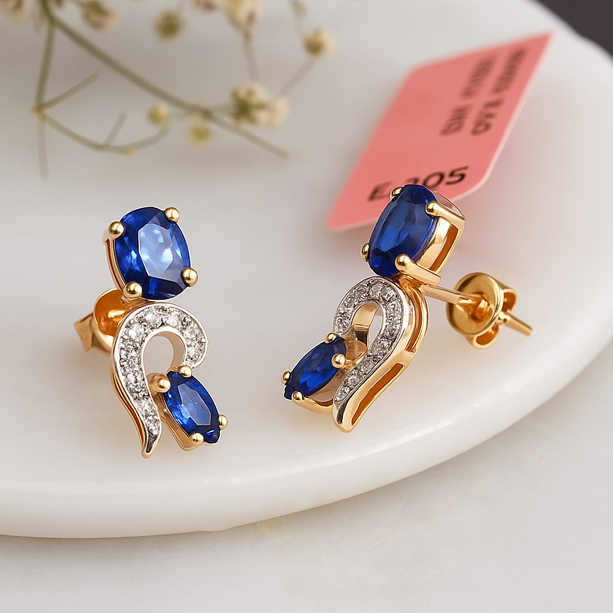 Royal Blue Sapphire Diamond Designer Earrings