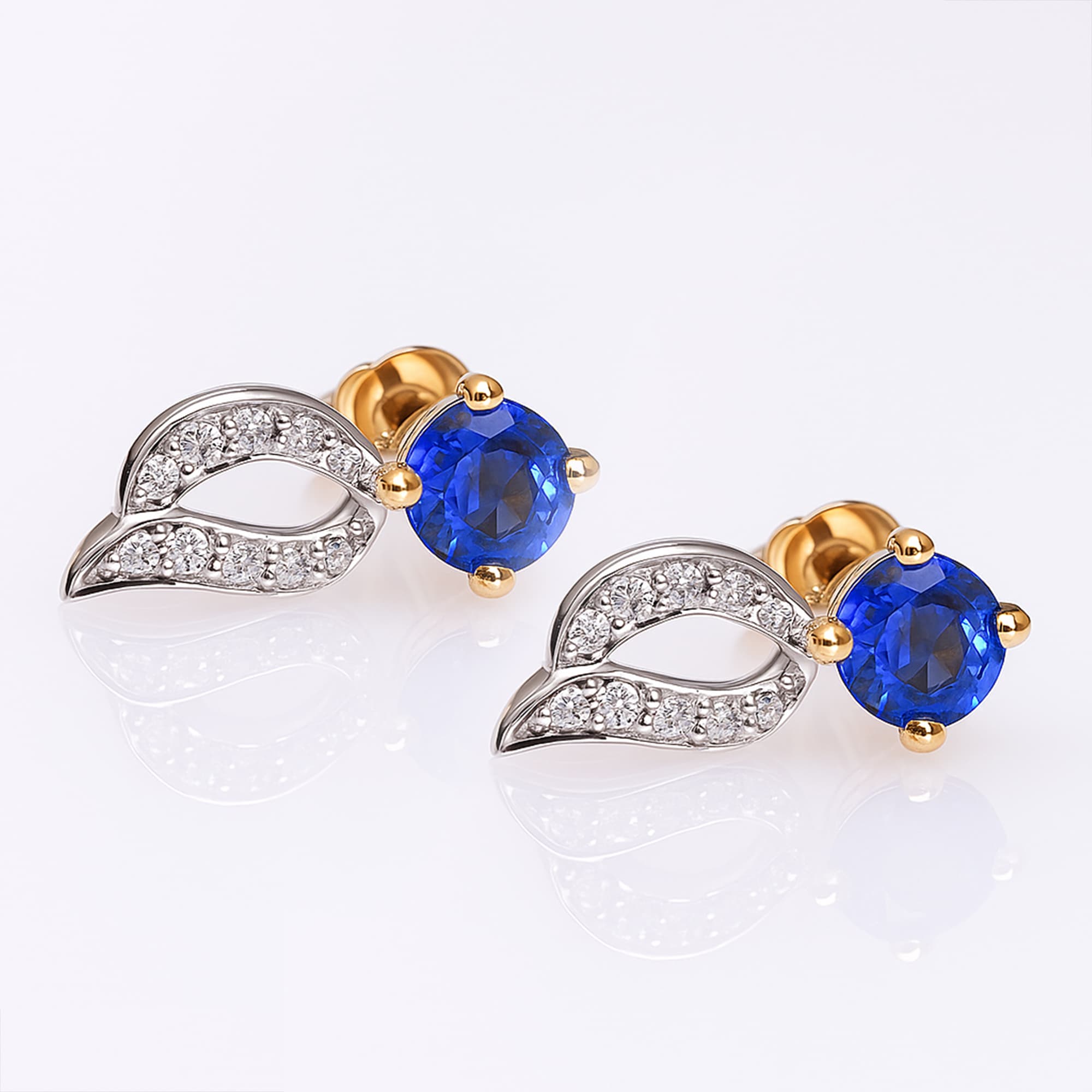 Azure Leaf Blue Sapphire Diamond Drop Earrings