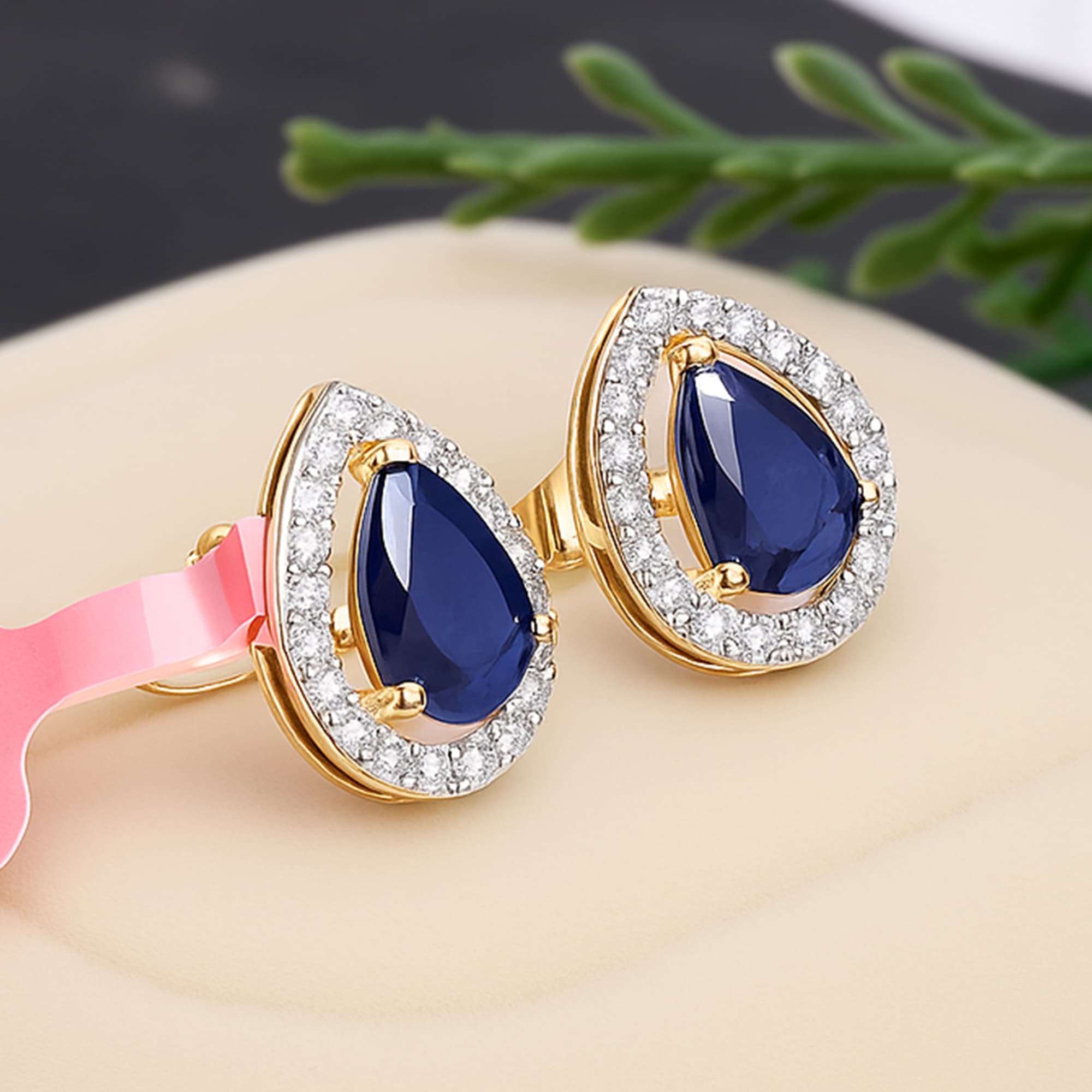 Royal Pear Blue Sapphire Diamond Halo Stud Earrings alternate view