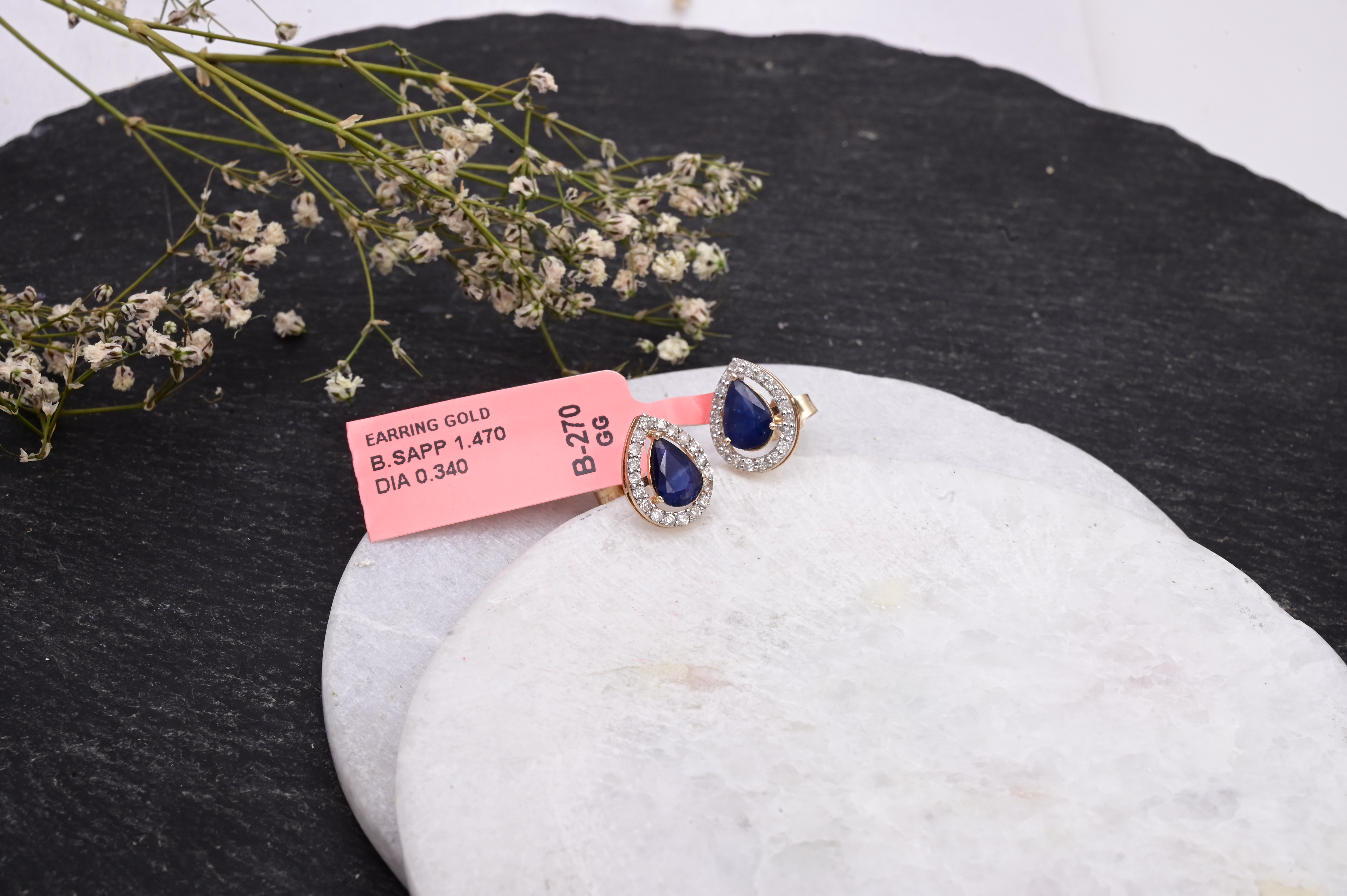 Royal Pear Blue Sapphire Diamond Halo Stud Earrings