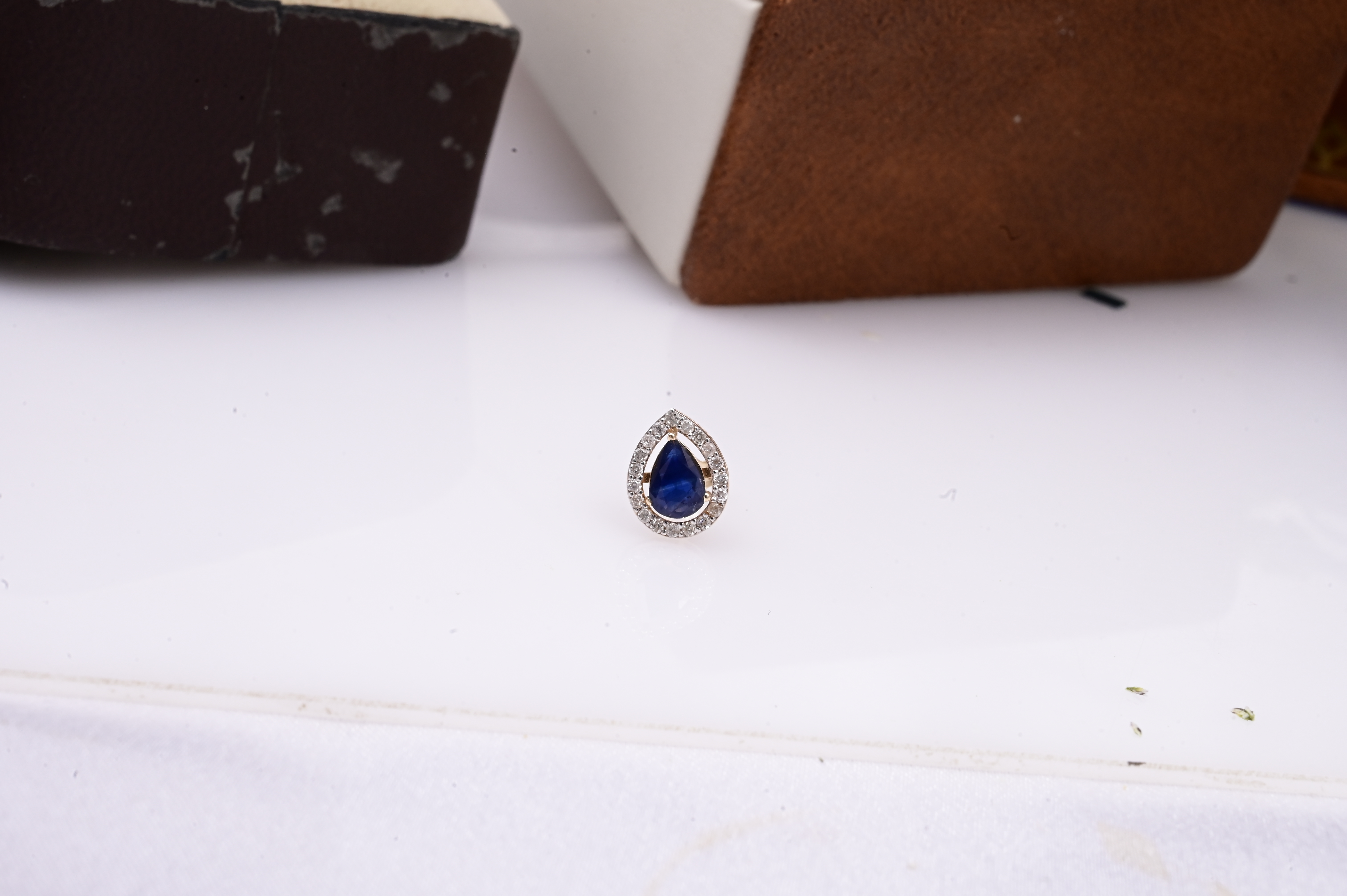 Royal Pear Blue Sapphire Diamond Halo Stud Earrings