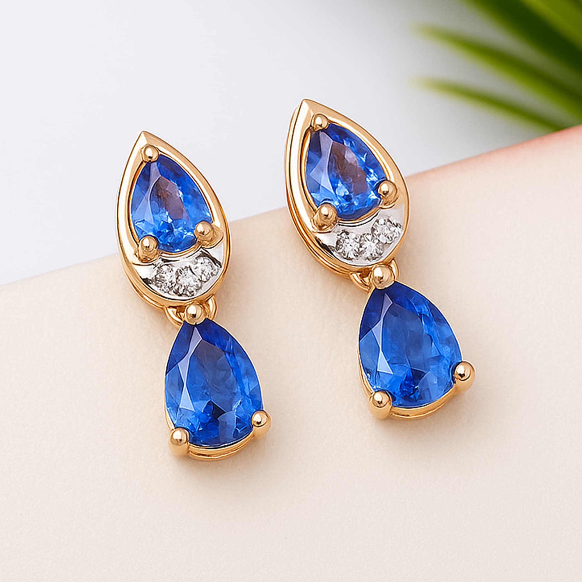 Twin Flame Blue Sapphire Diamond Stud Earrings