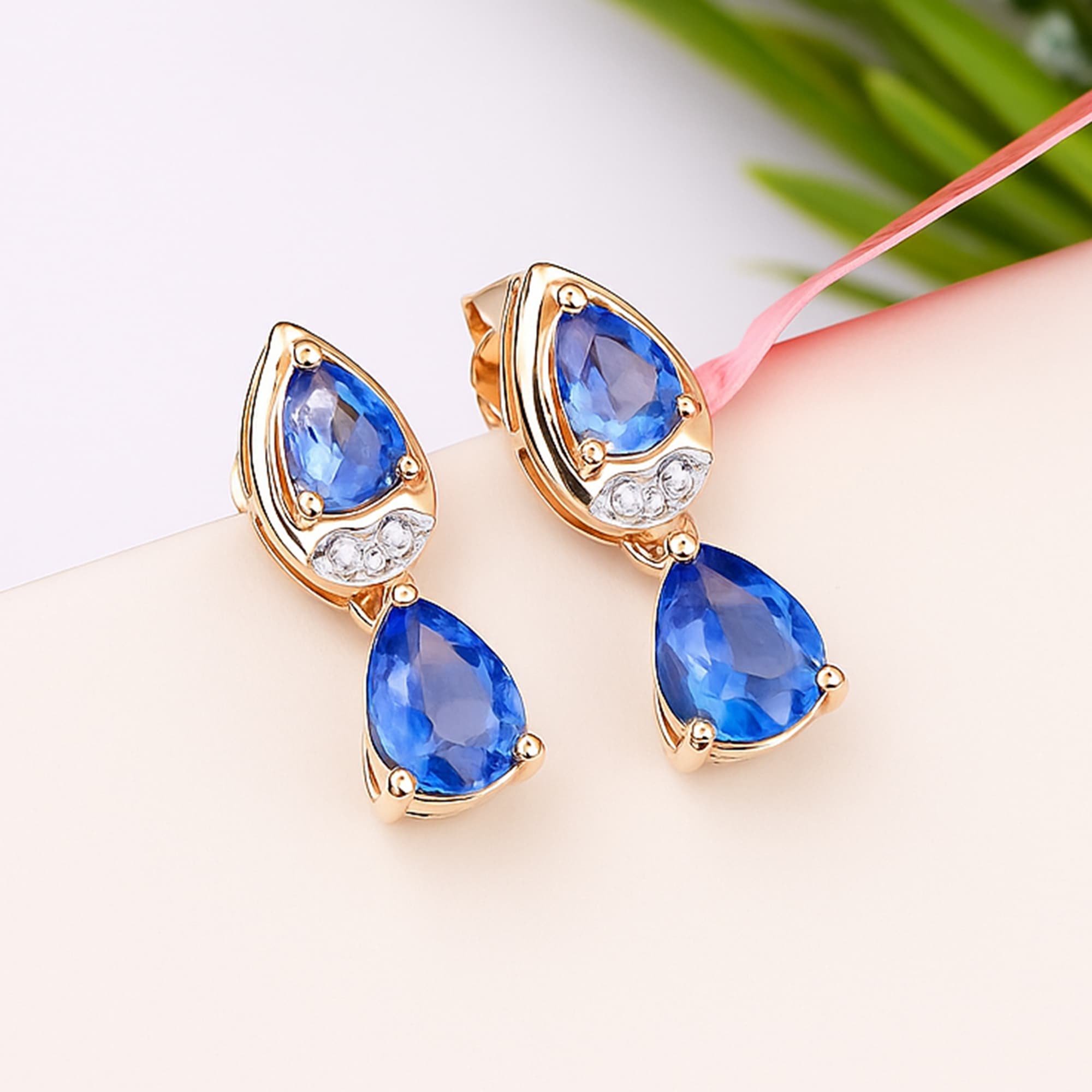 Twin Flame Blue Sapphire Diamond Stud Earrings
