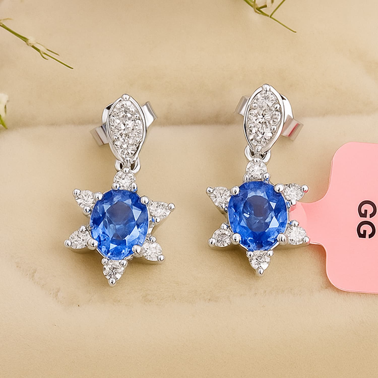 Celestial Blue Sapphire Diamond Star Drop Earrings