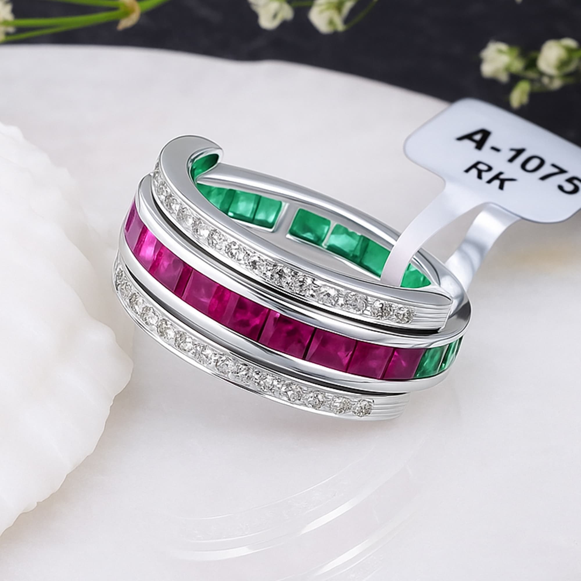 Royal Ruby & Emerald Crossover Ring