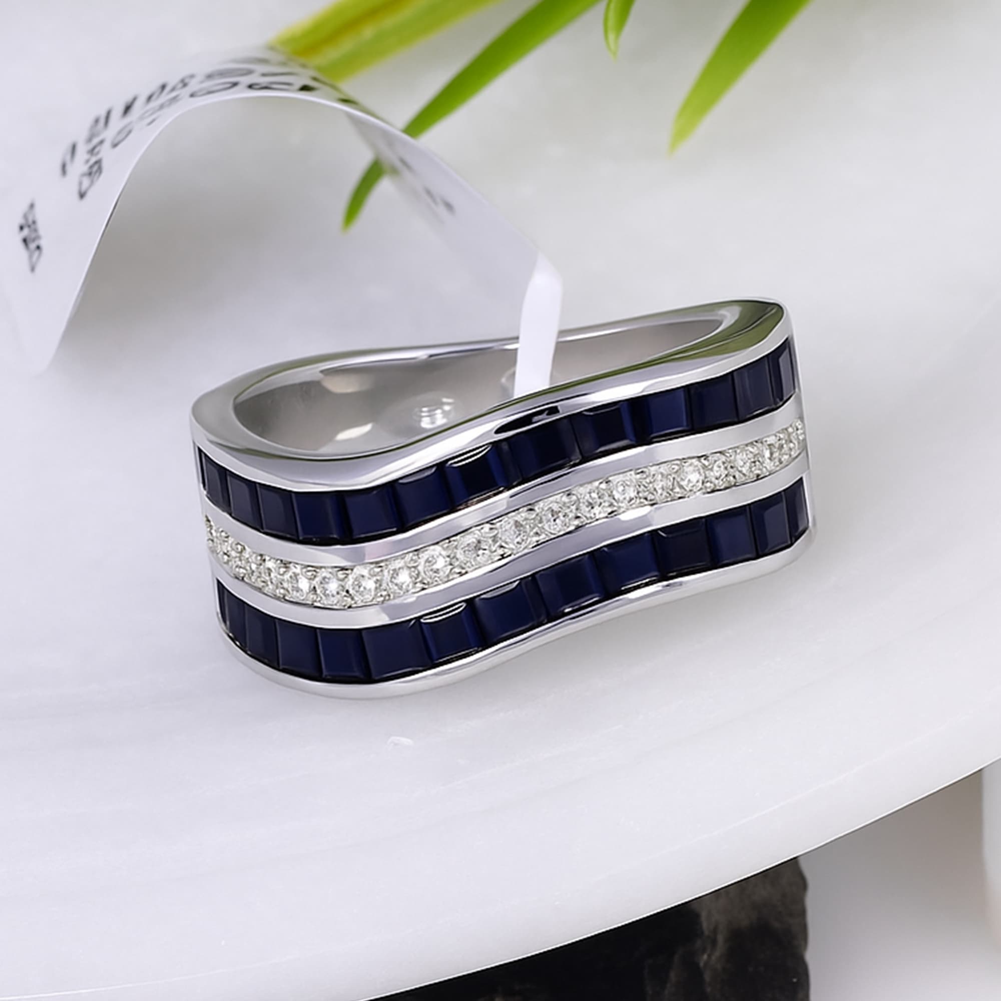 Blue Sapphire Wave Band Ring
