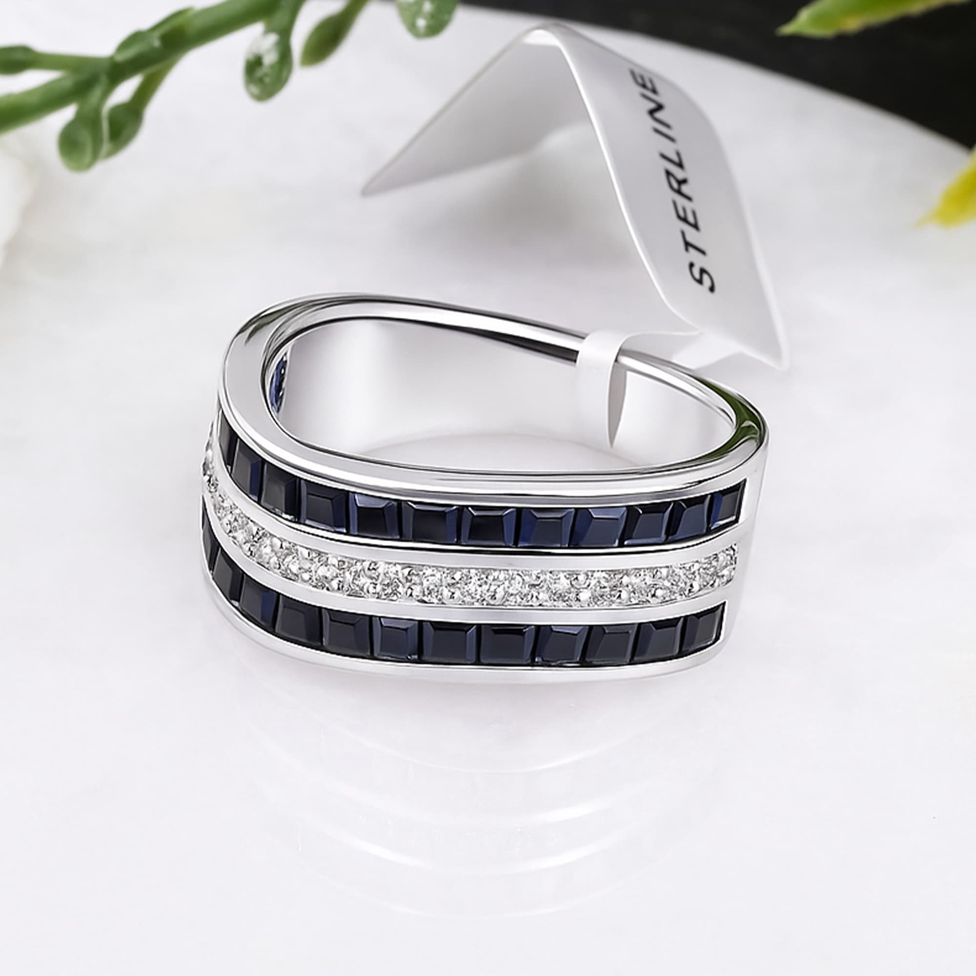 Blue Sapphire Wave Band Ring alternate view