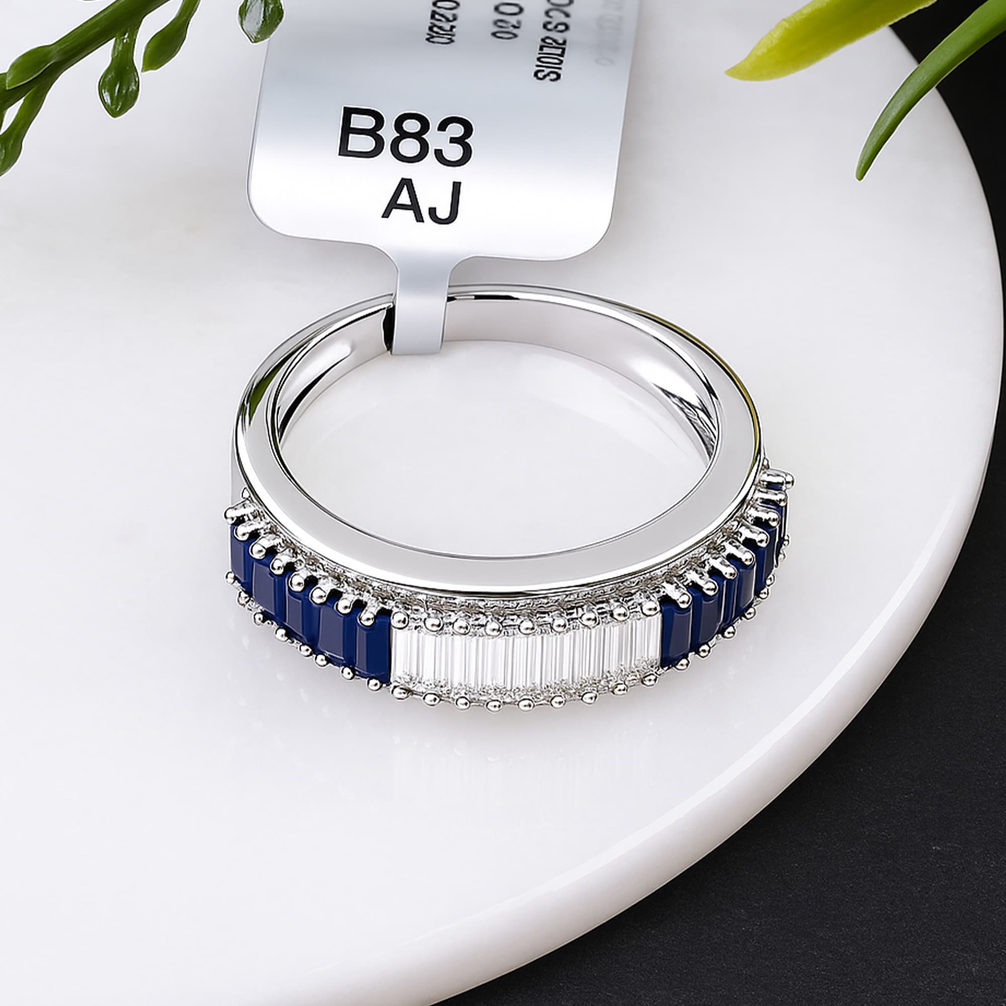 Blue Sapphire & Diamond Half Eternity Ring