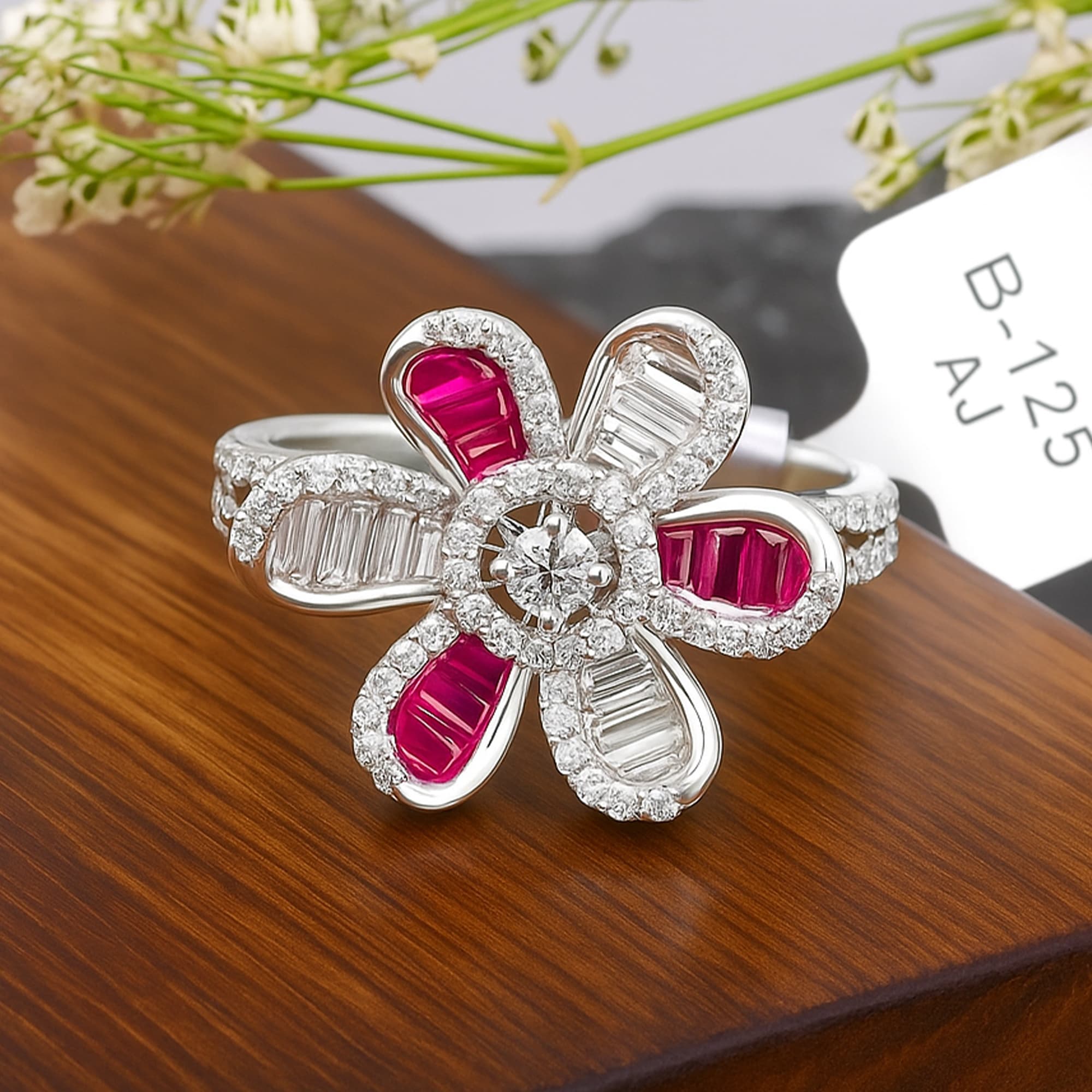 Ruby Blossom Diamond Flower Ring