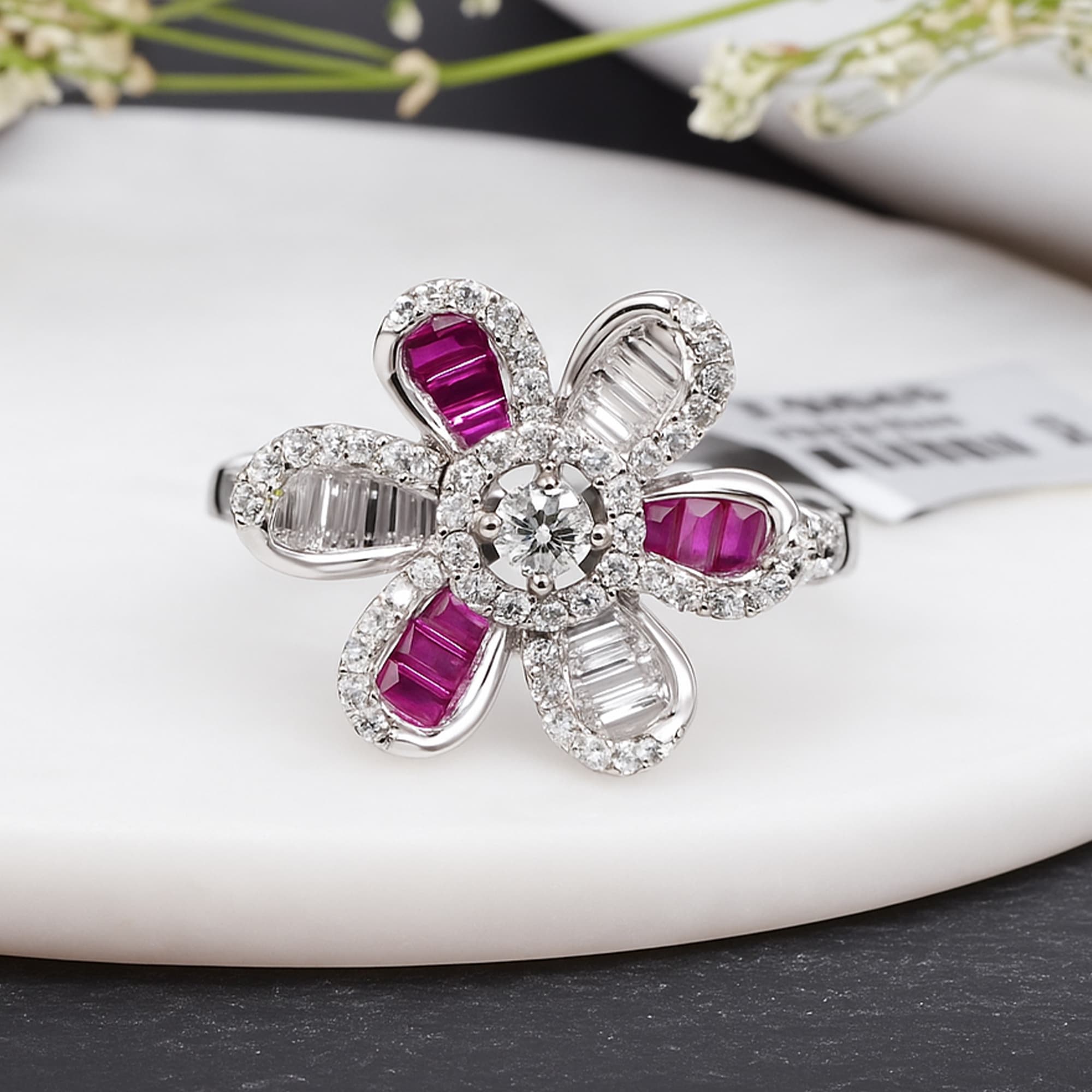 Ruby Blossom Diamond Flower Ring alternate view