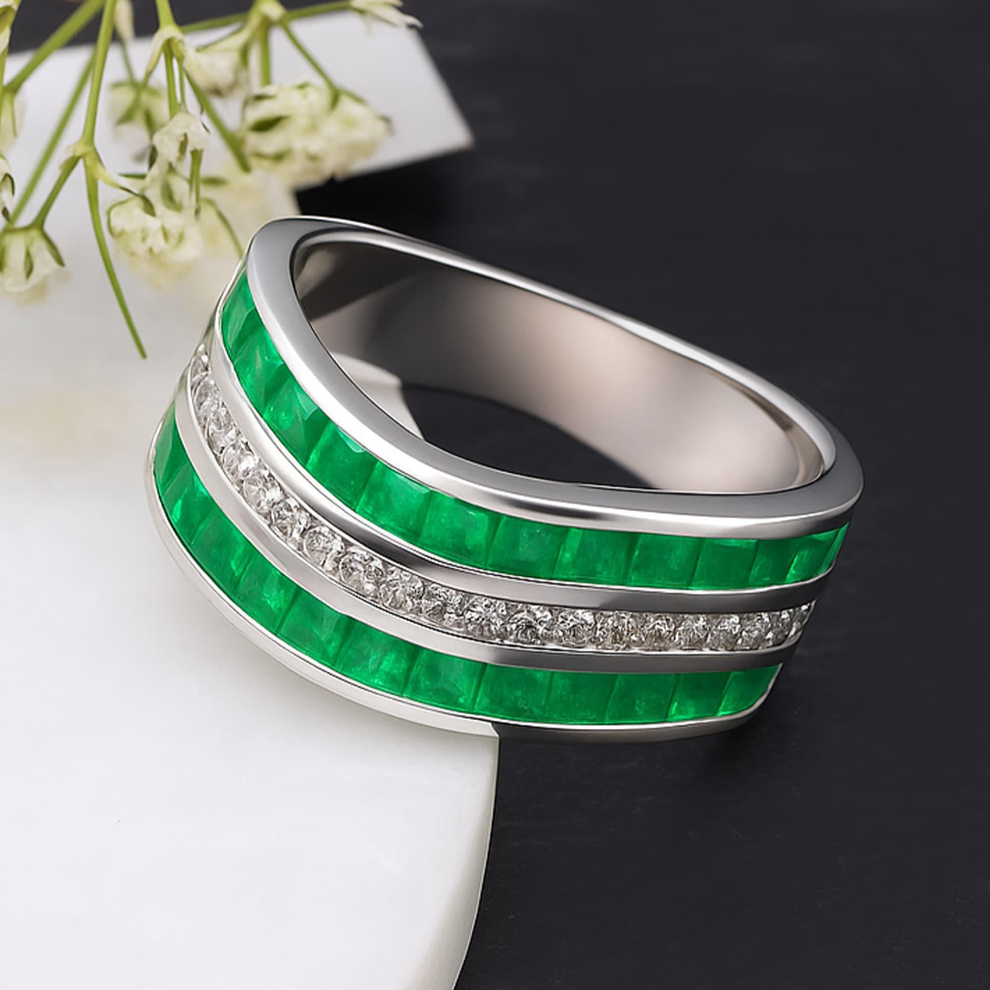 Emerald Symphony Band Ring