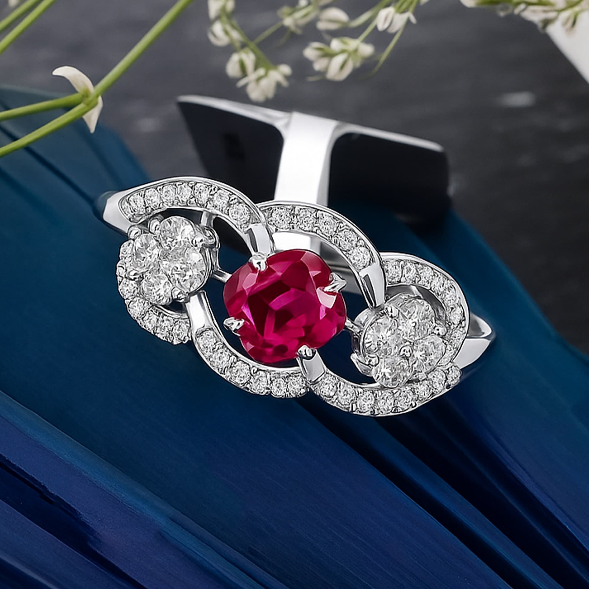 Crimson Orbit Ruby Diamond Ring