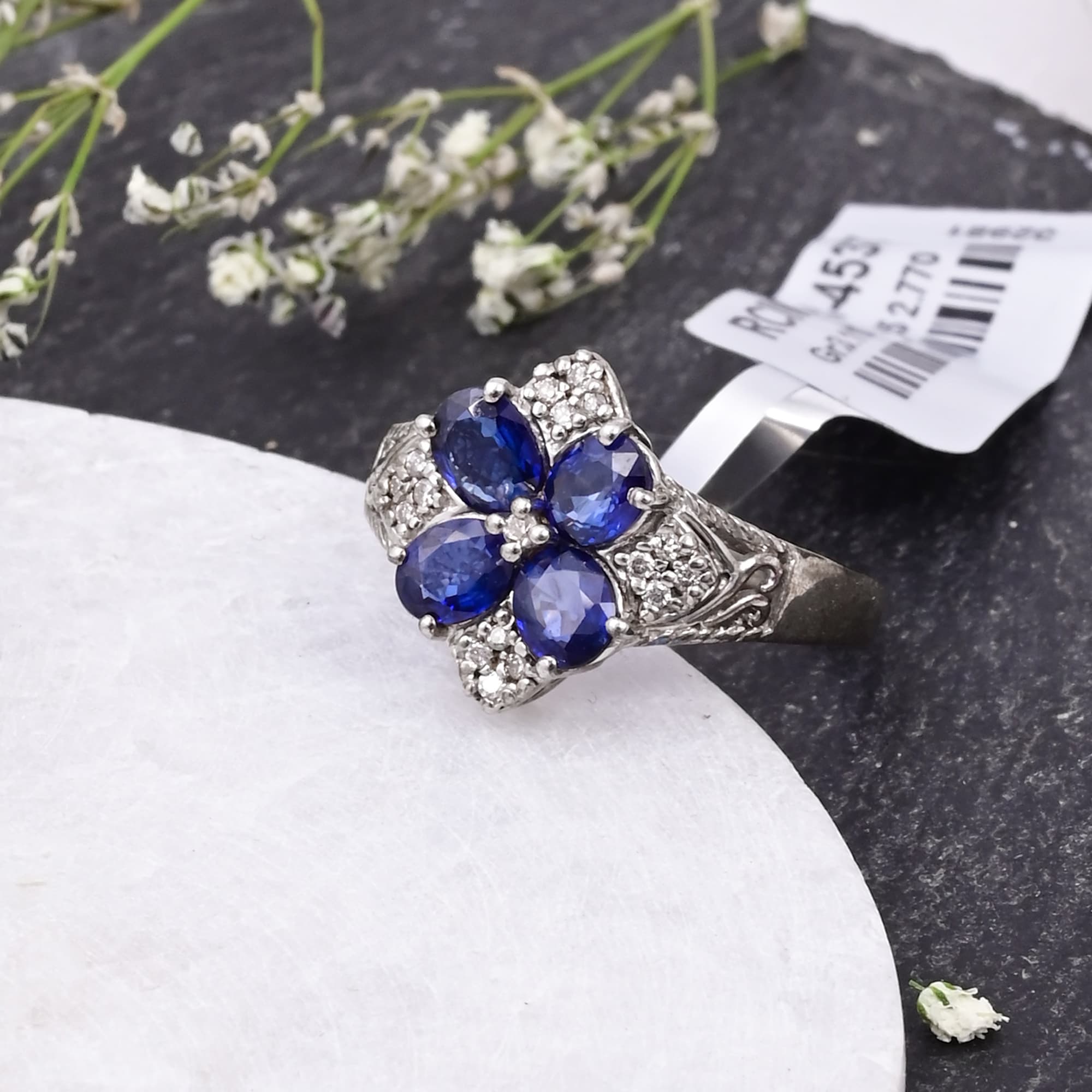 Midnight Blossom Blue Sapphire Ring