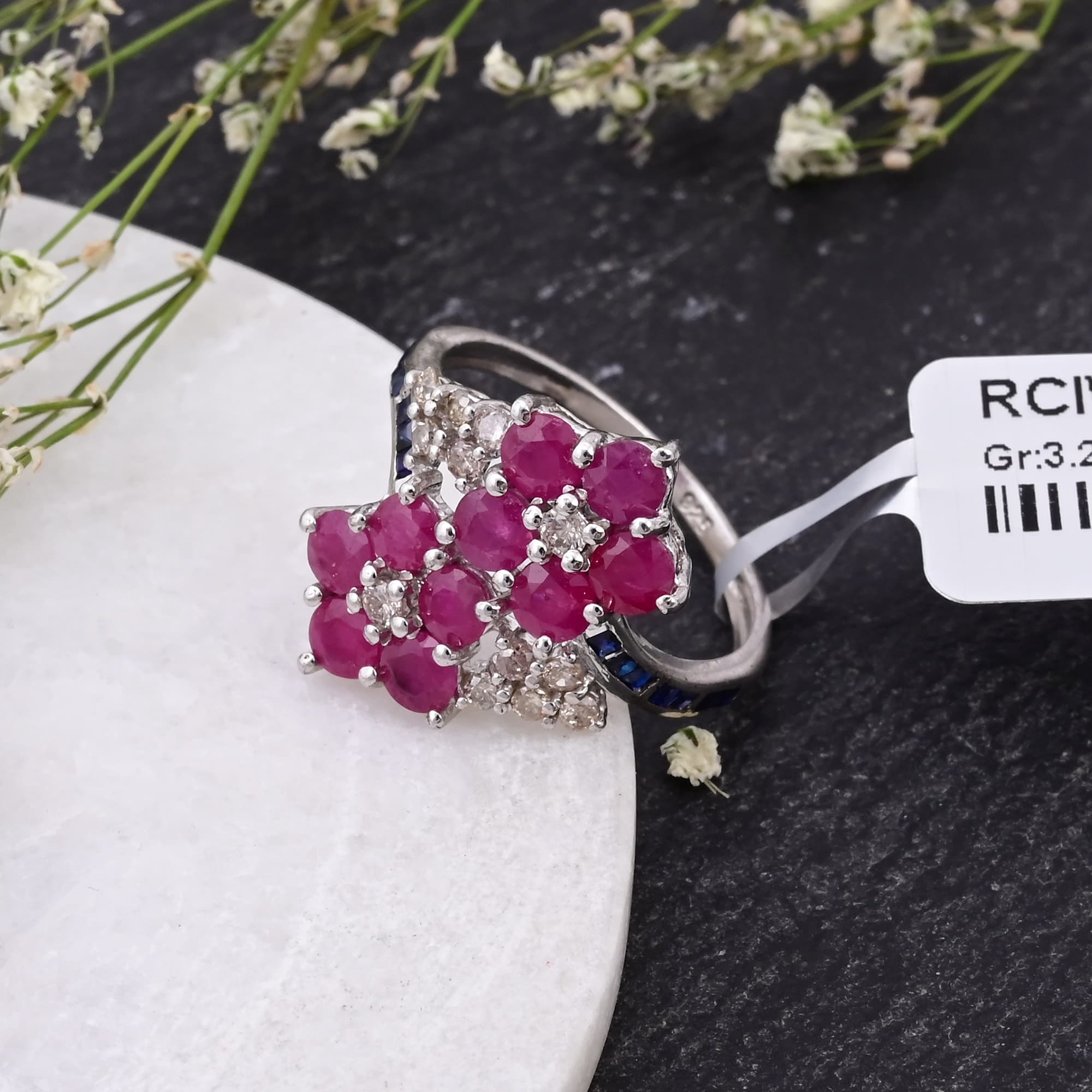 Ruby Sapphire Blossom Ring