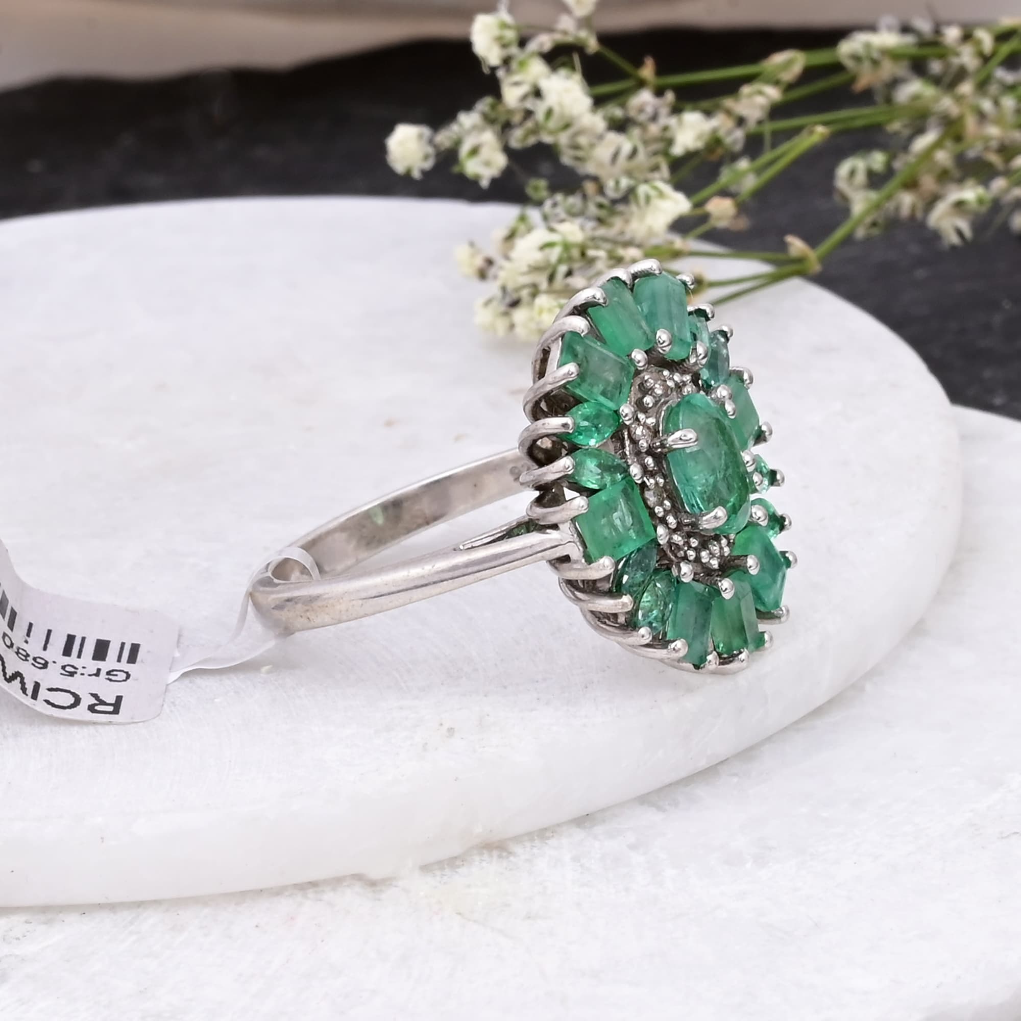 Emerald Sunburst Halo Ring alternate view