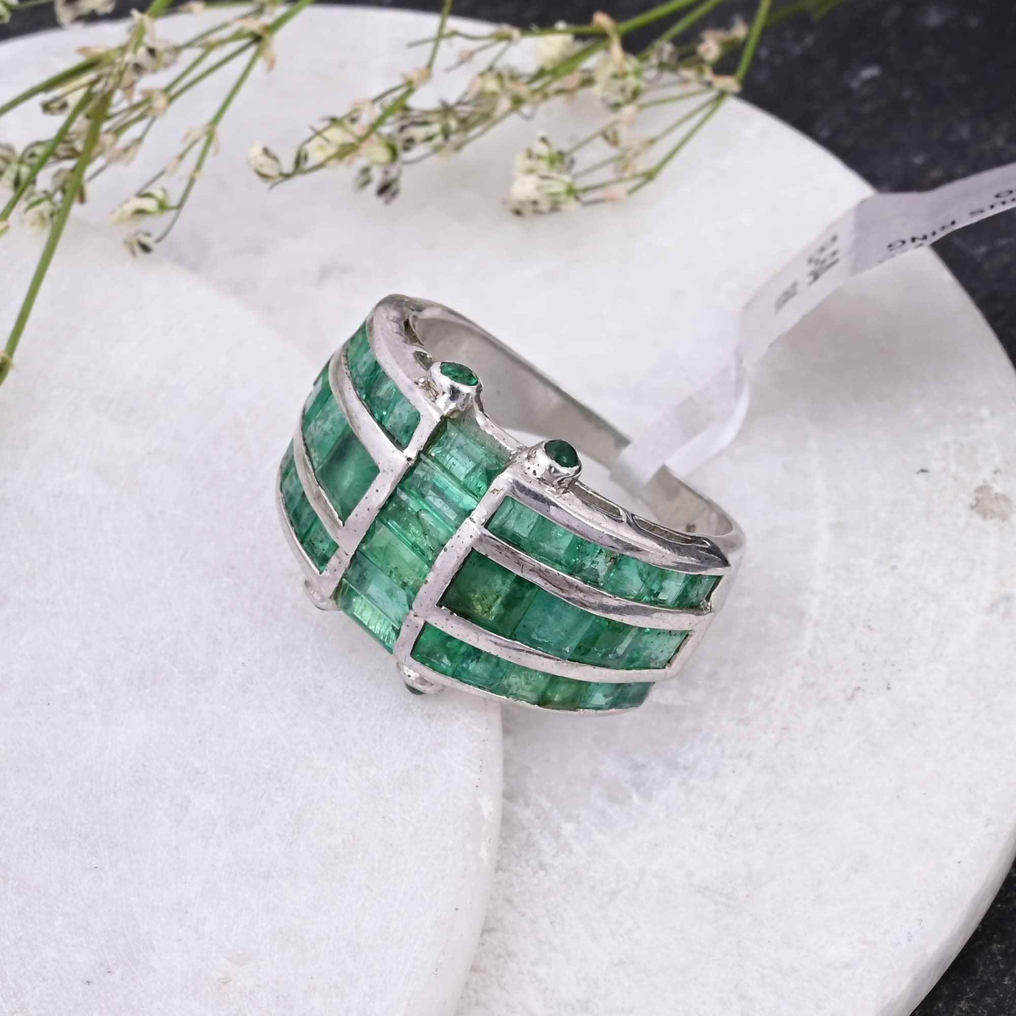 Emerald Lattice Statement Ring