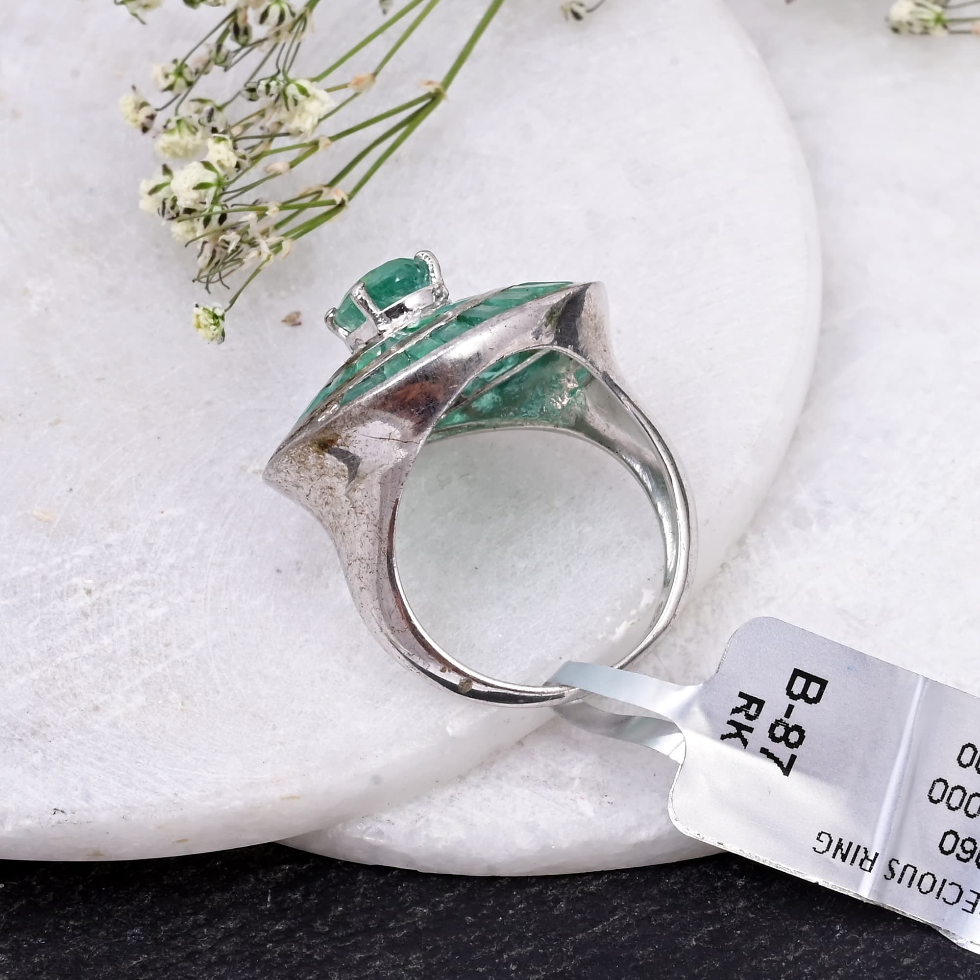Emerald Spiral Halo Ring