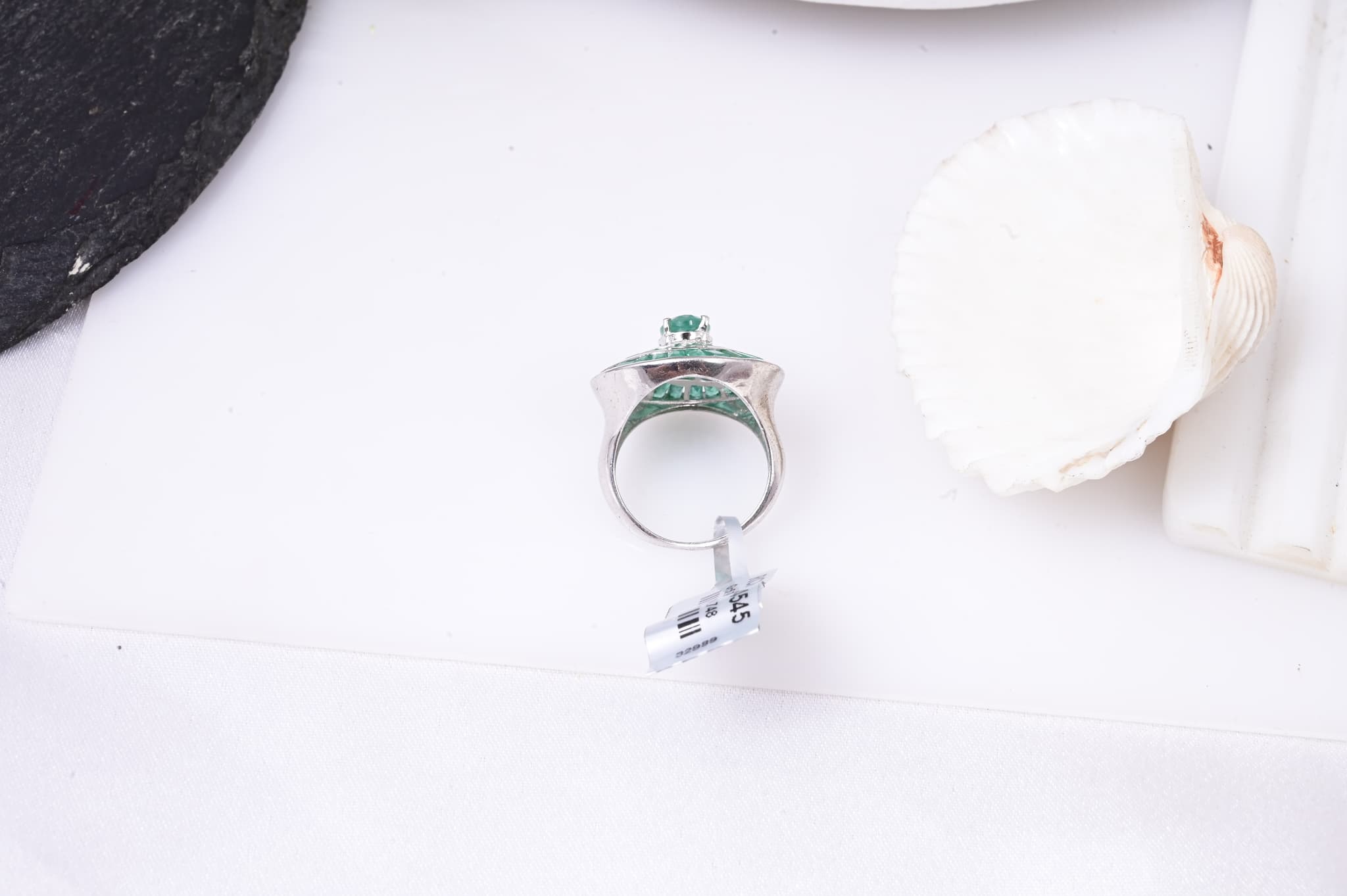 Emerald Spiral Halo Ring