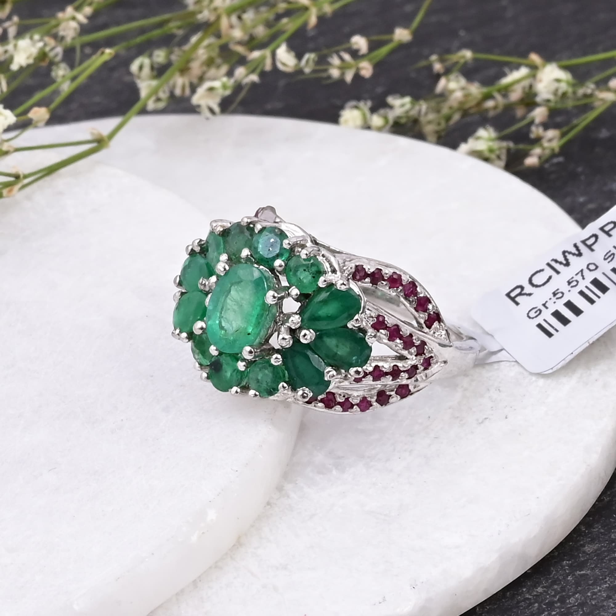 Emerald Blossom Ruby Accent Ring alternate view