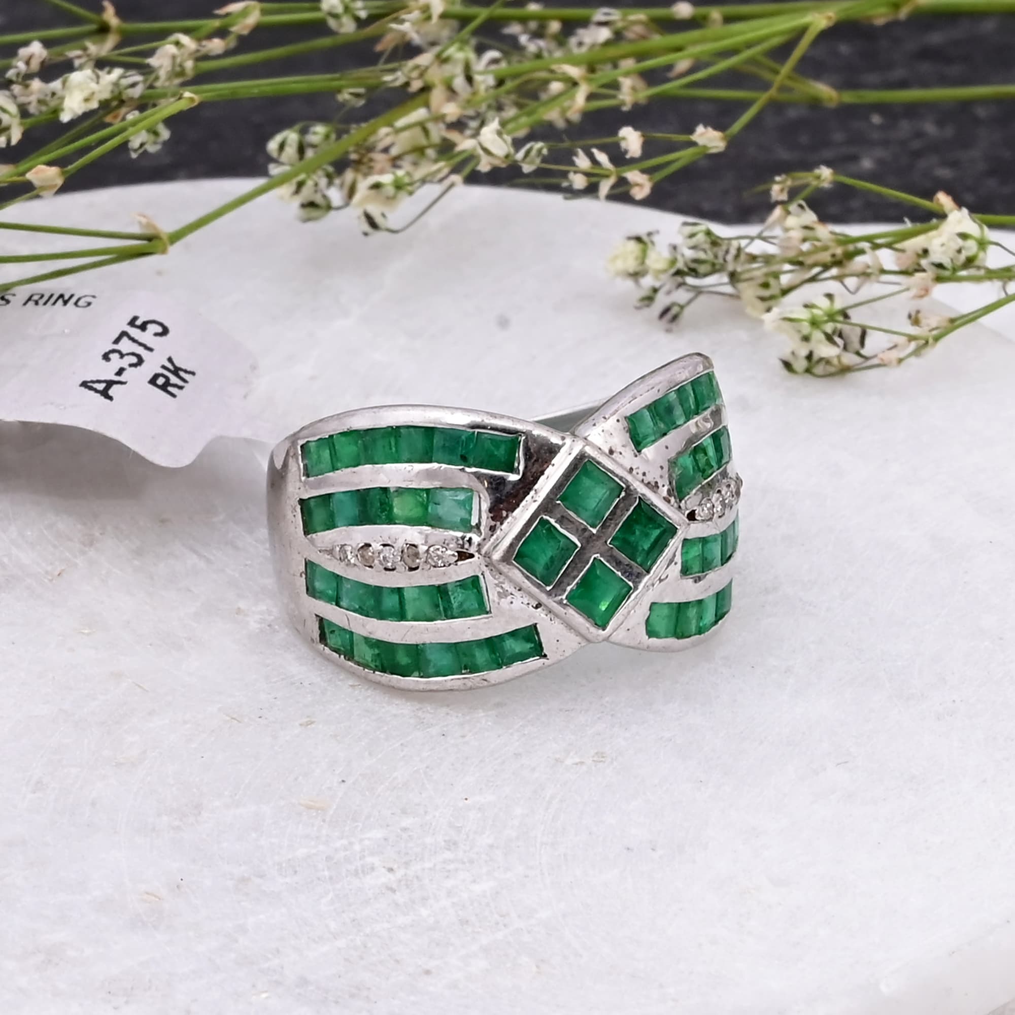 Emerald Ribbon Diamond Ring alternate view