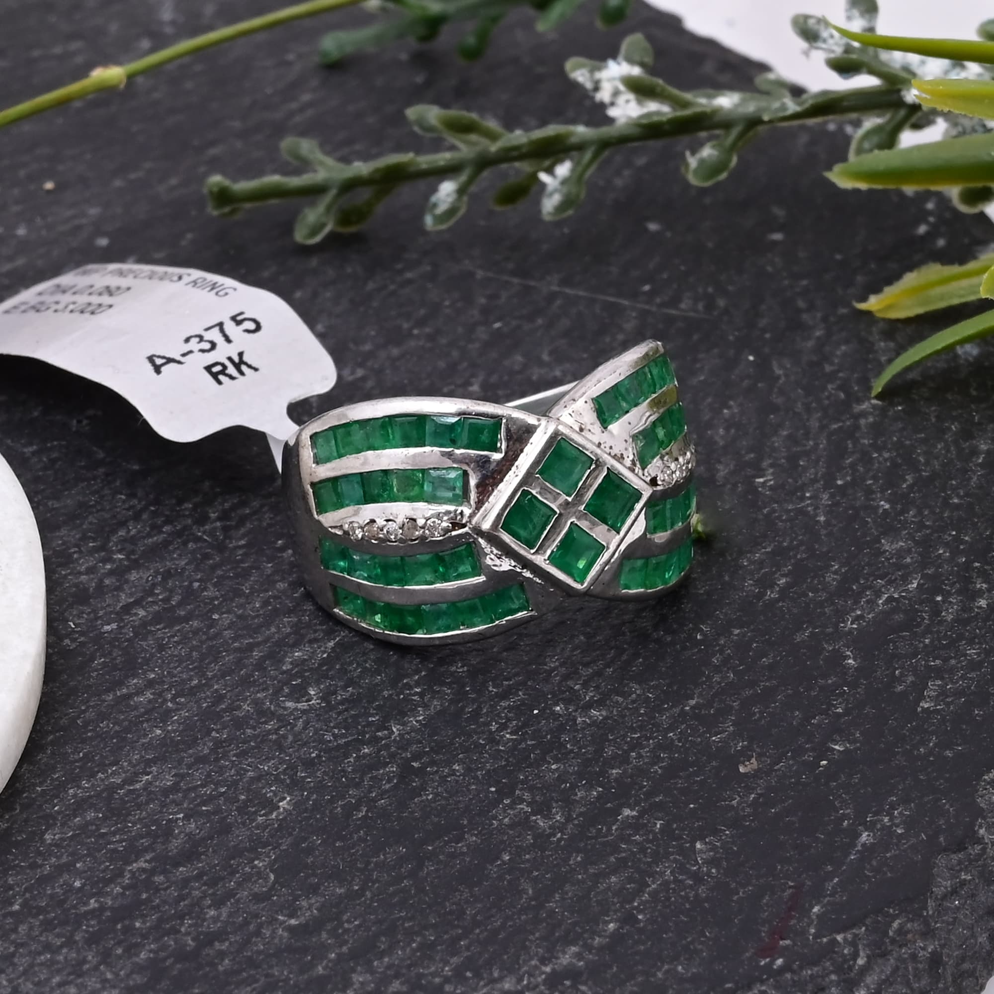 Emerald Ribbon Diamond Ring