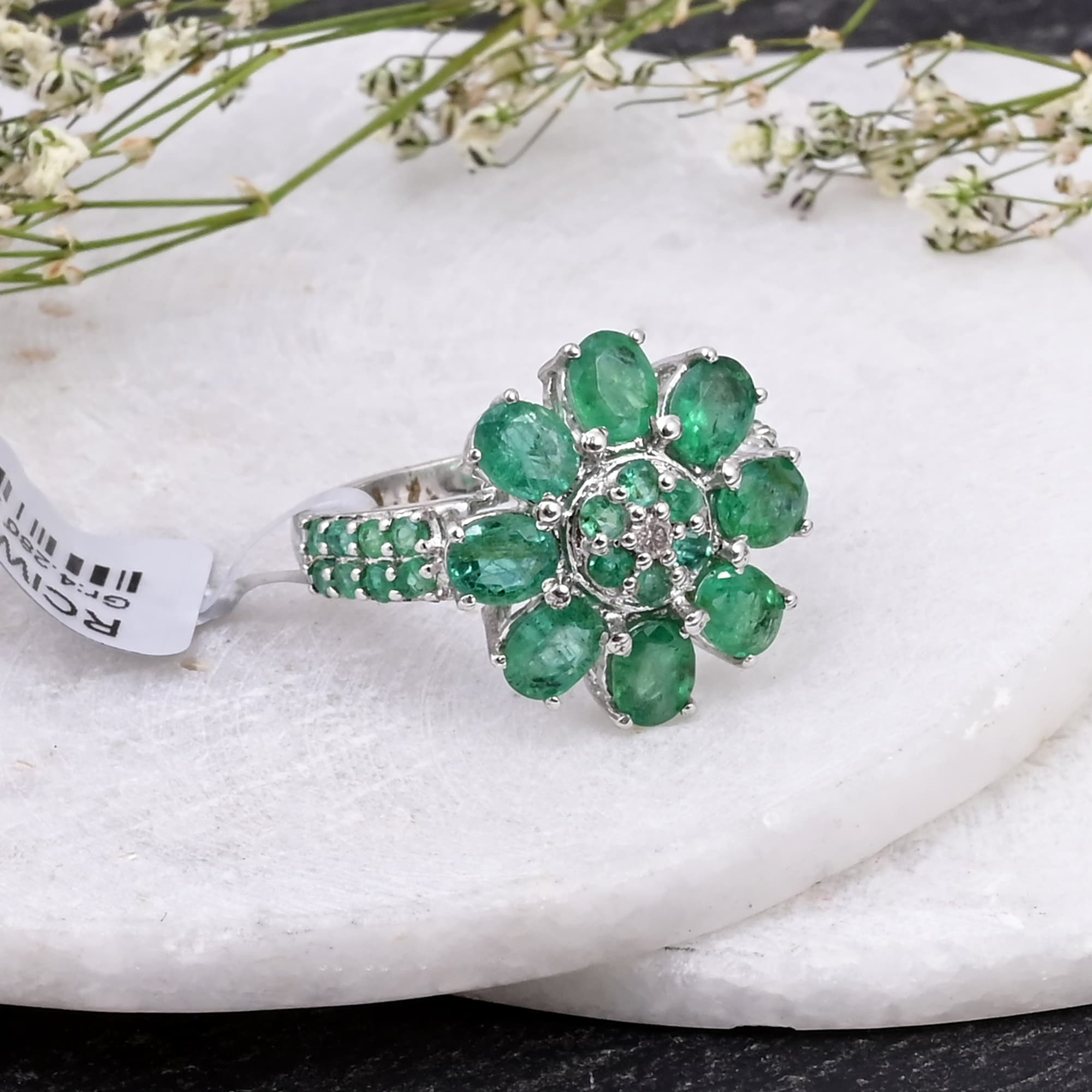 Emerald Blossom Floral Ring