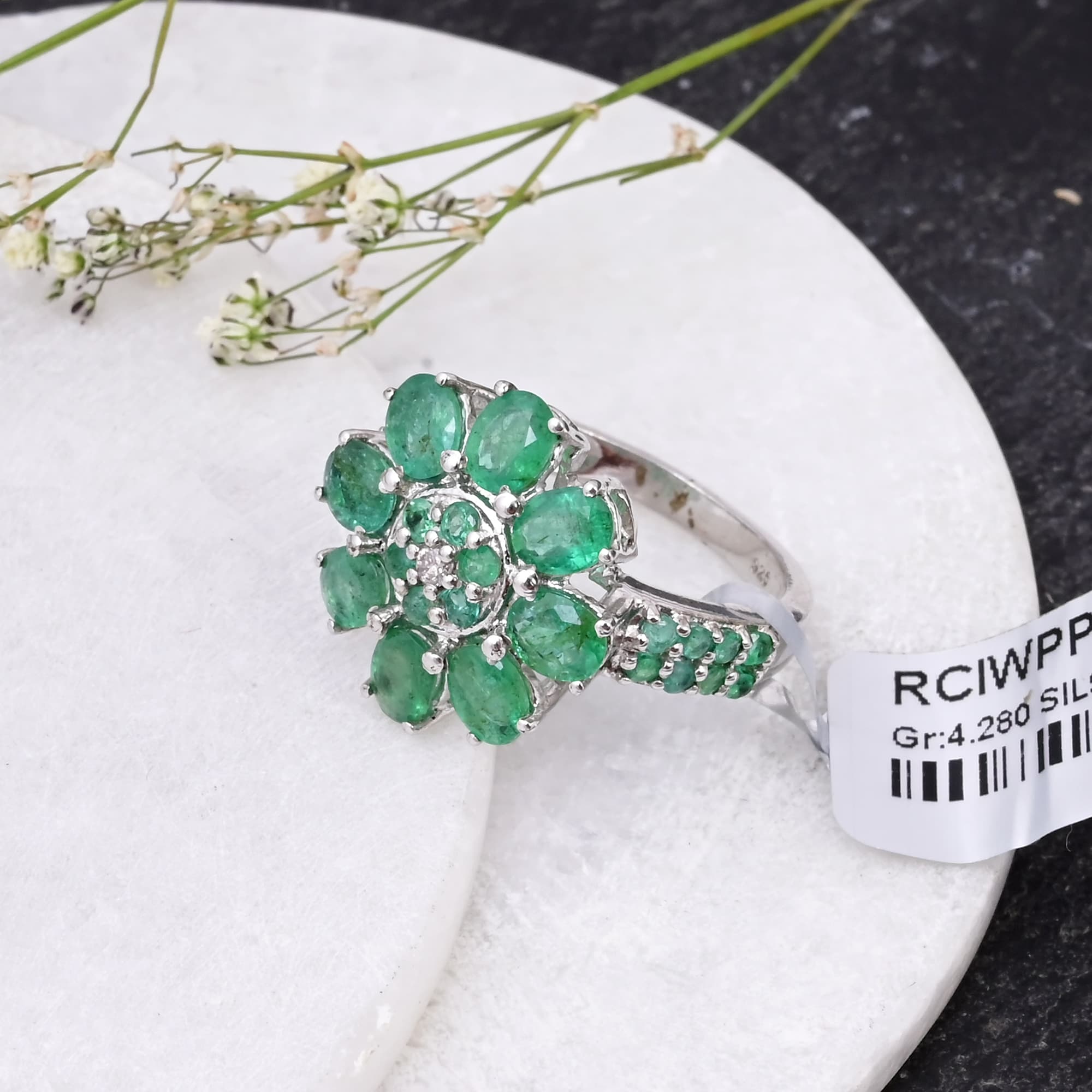 Emerald Blossom Floral Ring alternate view