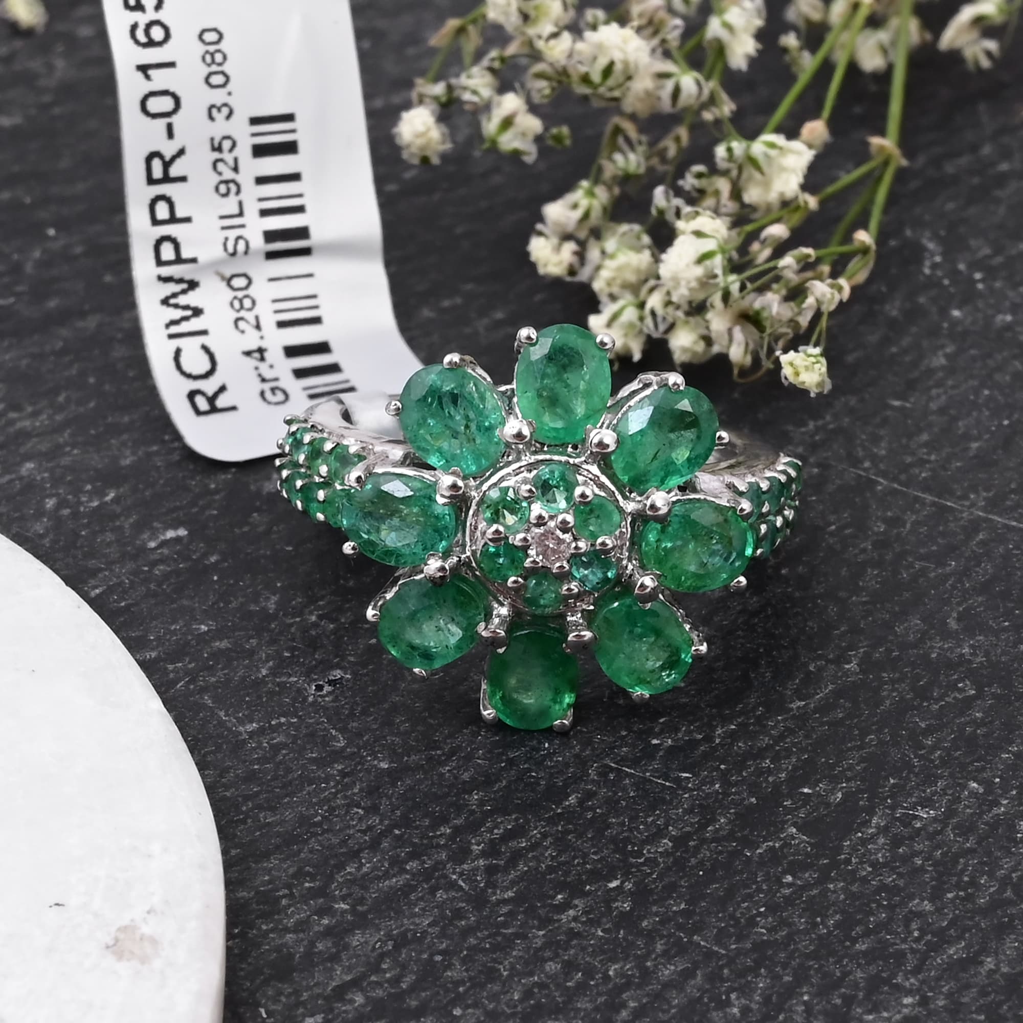 Emerald Blossom Floral Ring