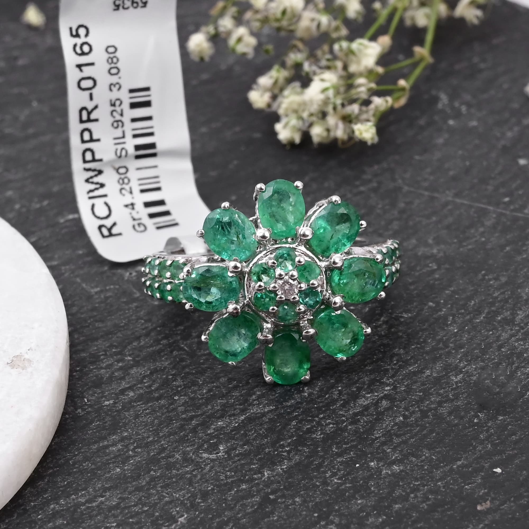 Emerald Blossom Floral Ring