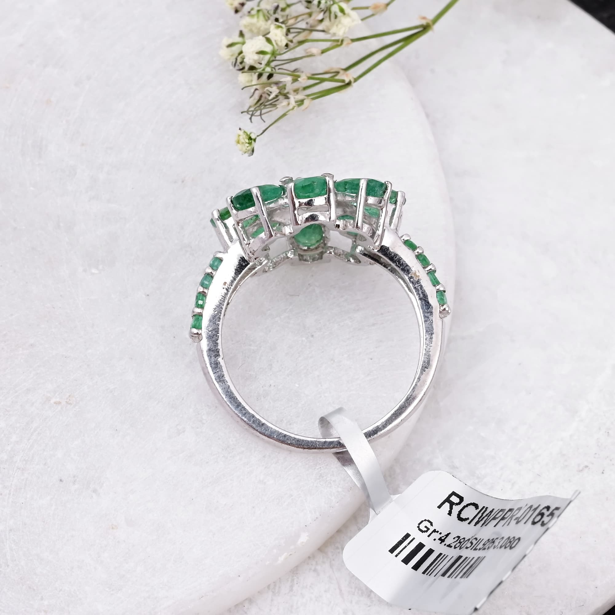 Emerald Blossom Floral Ring