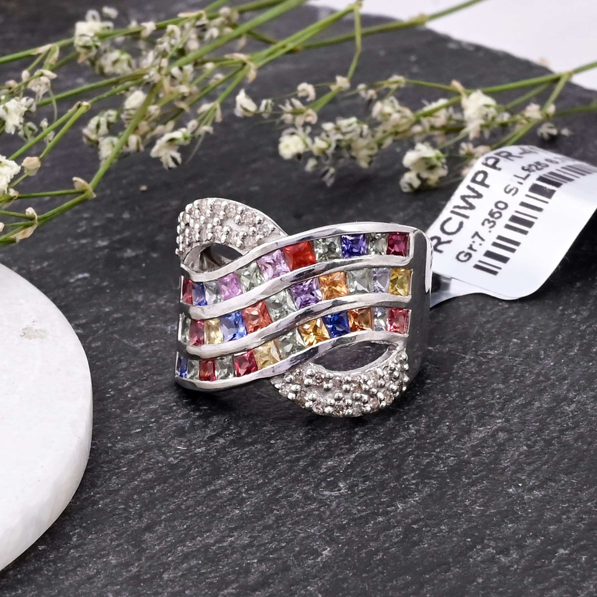Rainbow Sapphire Wave Ring