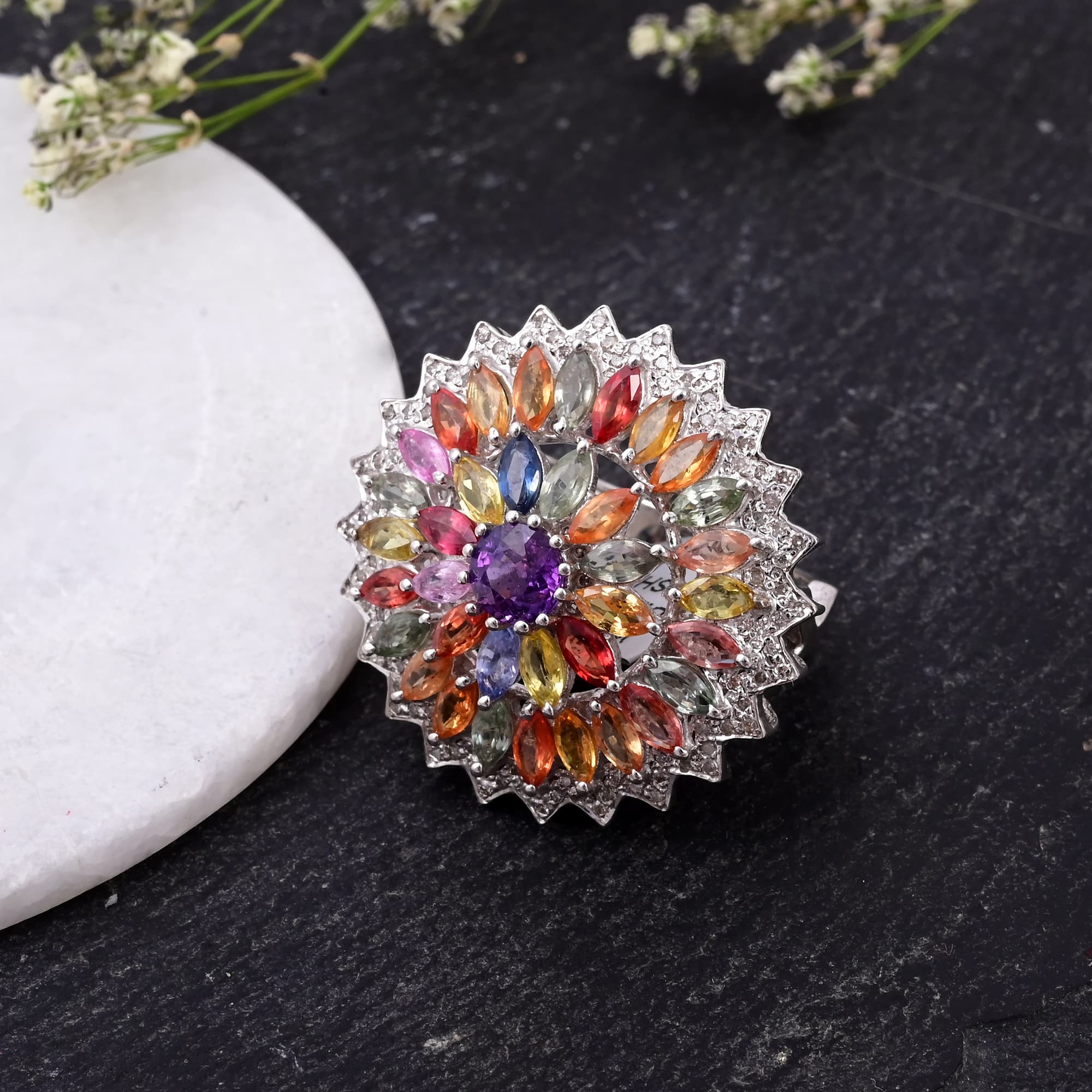 Celestial Rainbow Sapphire Starburst Ring alternate view