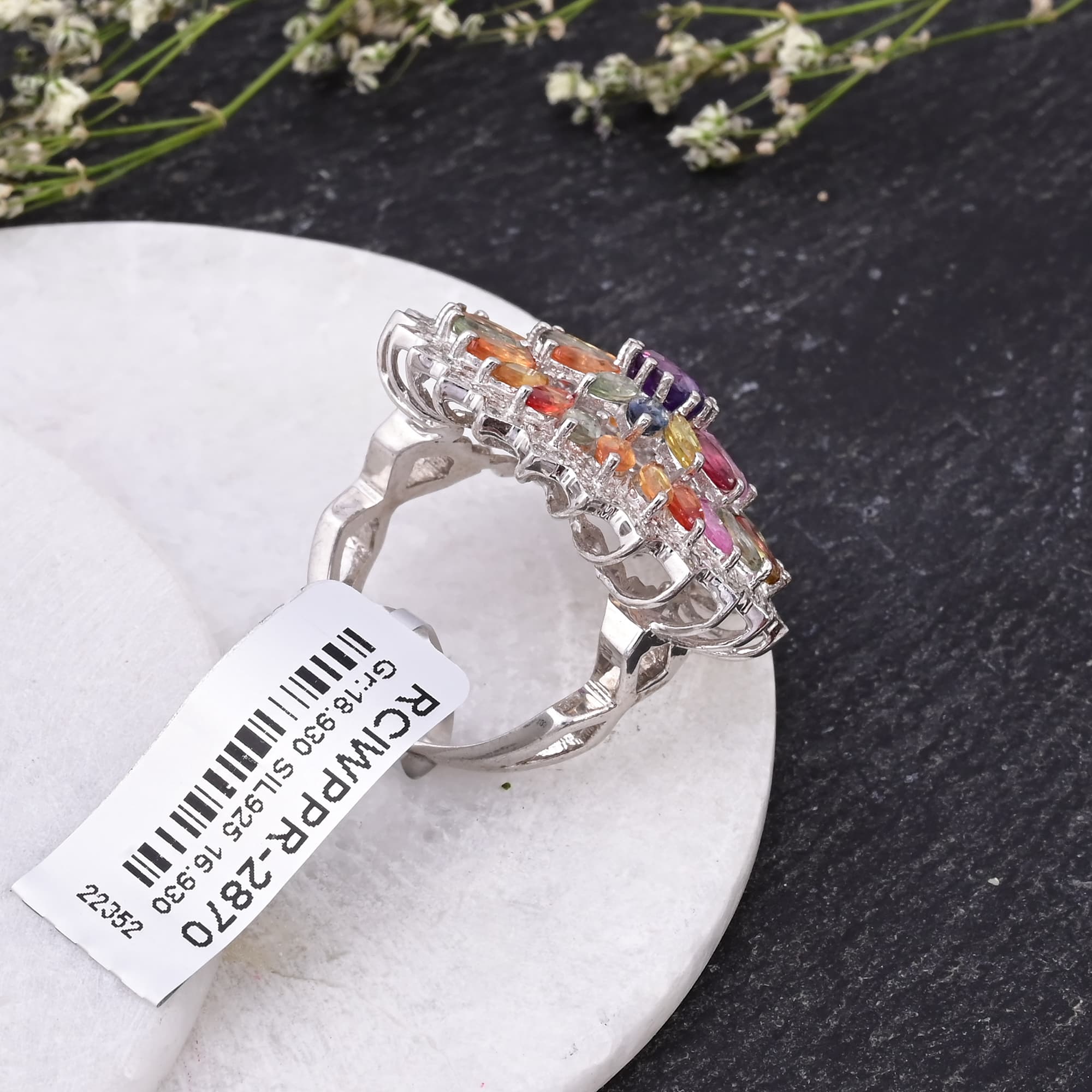 Celestial Rainbow Sapphire Starburst Ring