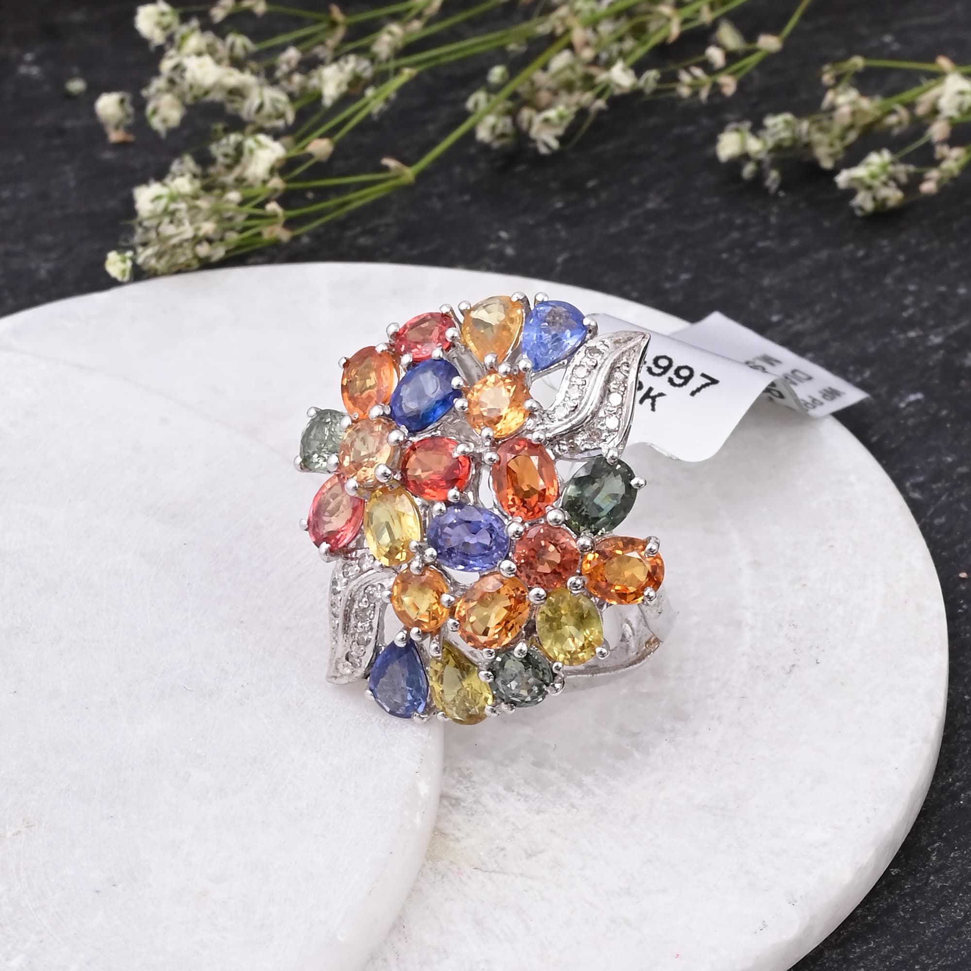 Rainbow Blossom Sapphire Ring