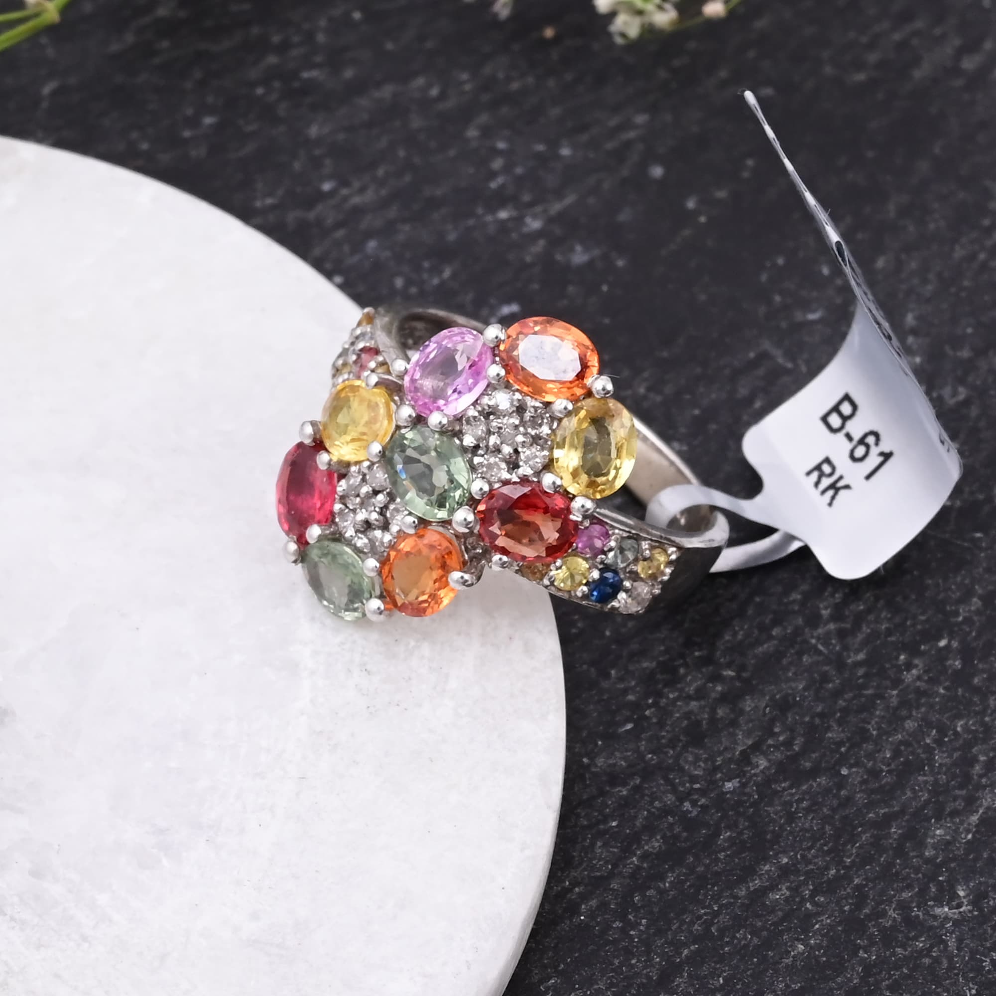 Rainbow Blossom Sapphire Flower Ring alternate view