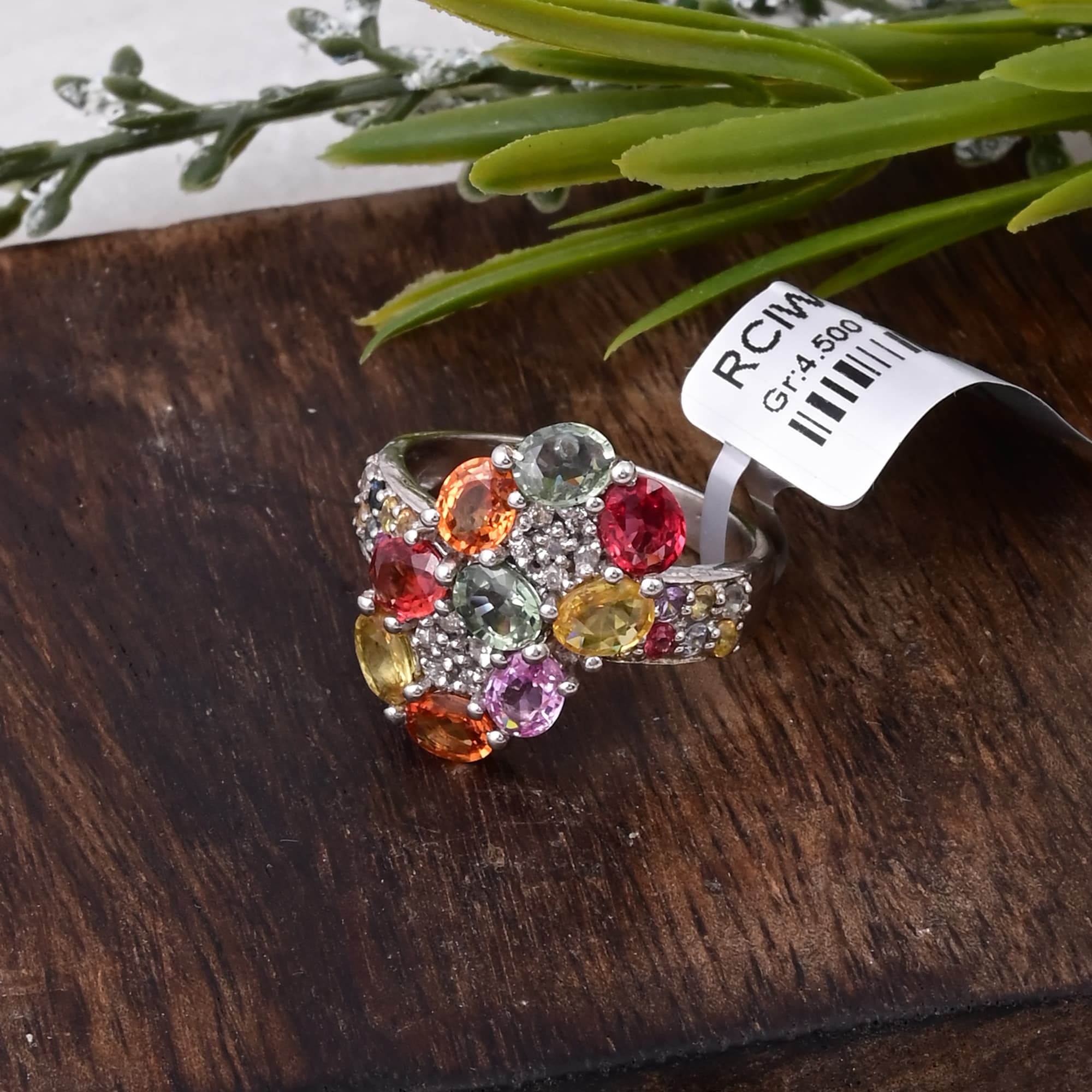 Rainbow Blossom Sapphire Flower Ring