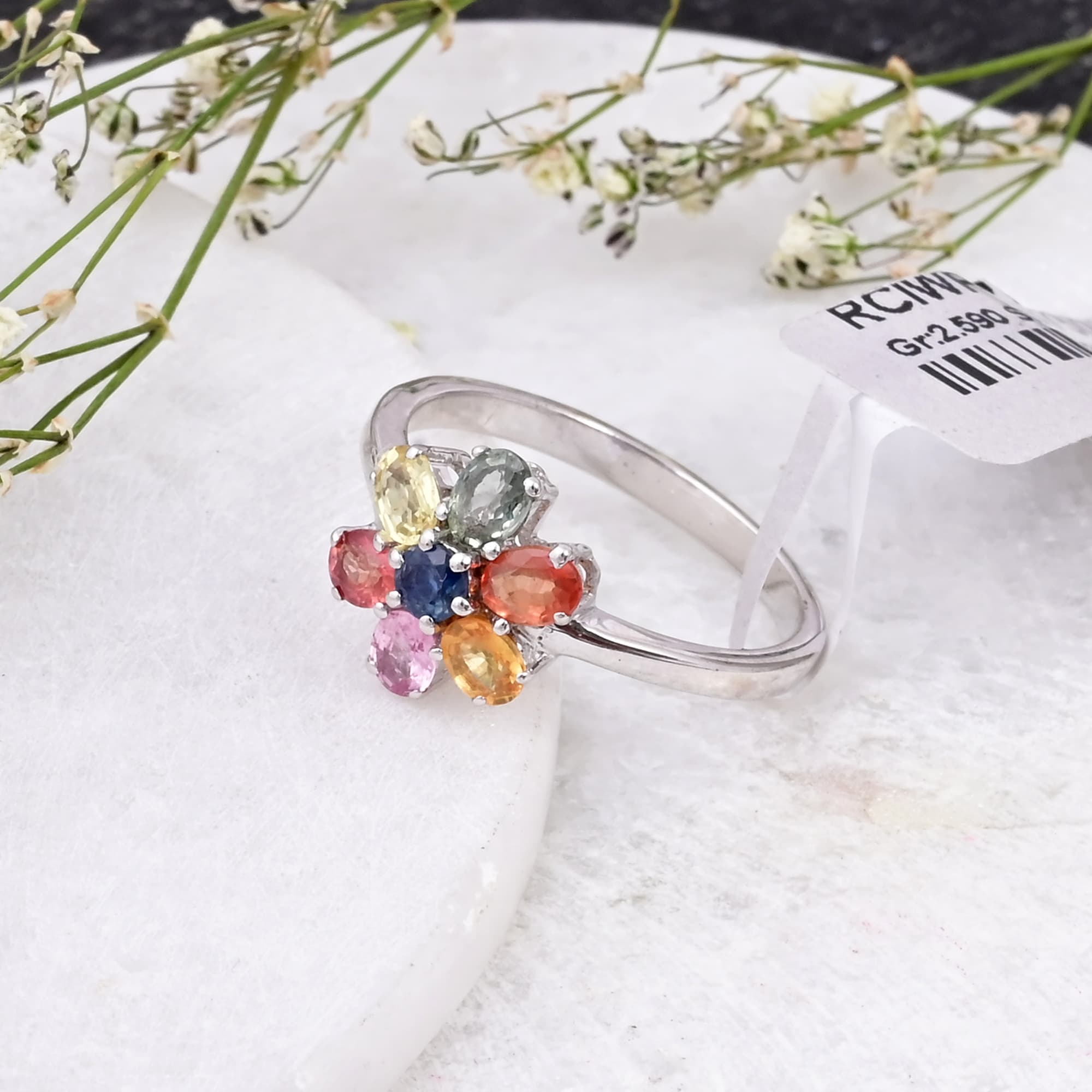 Rainbow Blossom Multi Sapphire Ring