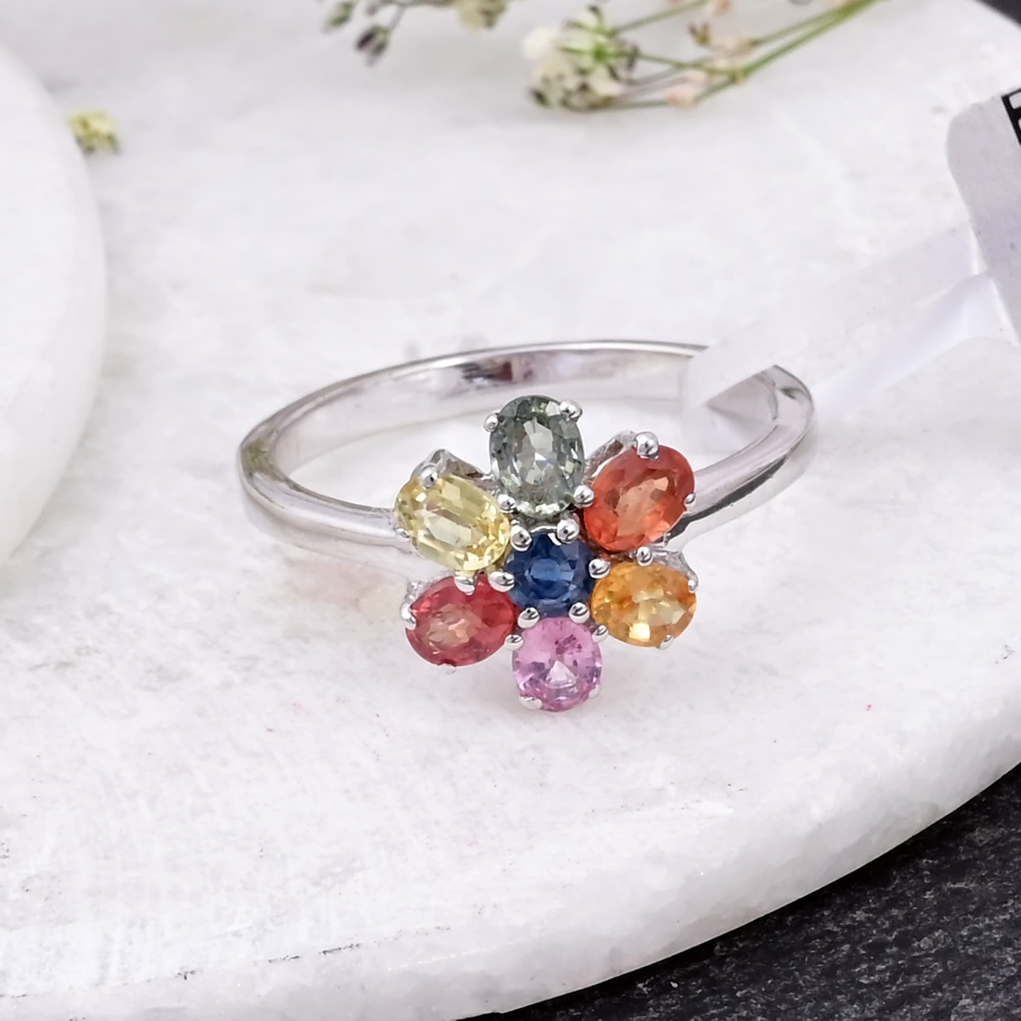 Rainbow Blossom Multi Sapphire Ring alternate view