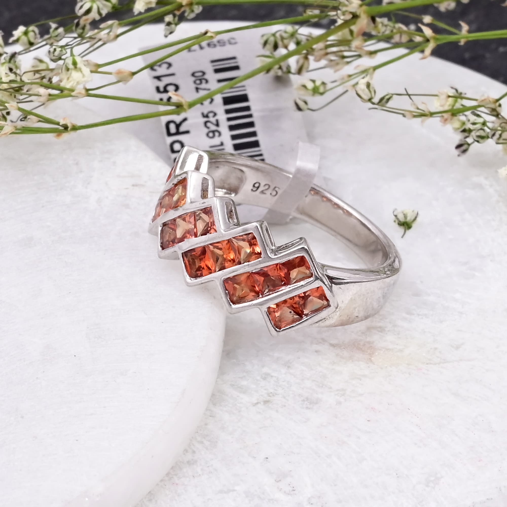Sunset Cascade Orange Sapphire Ring