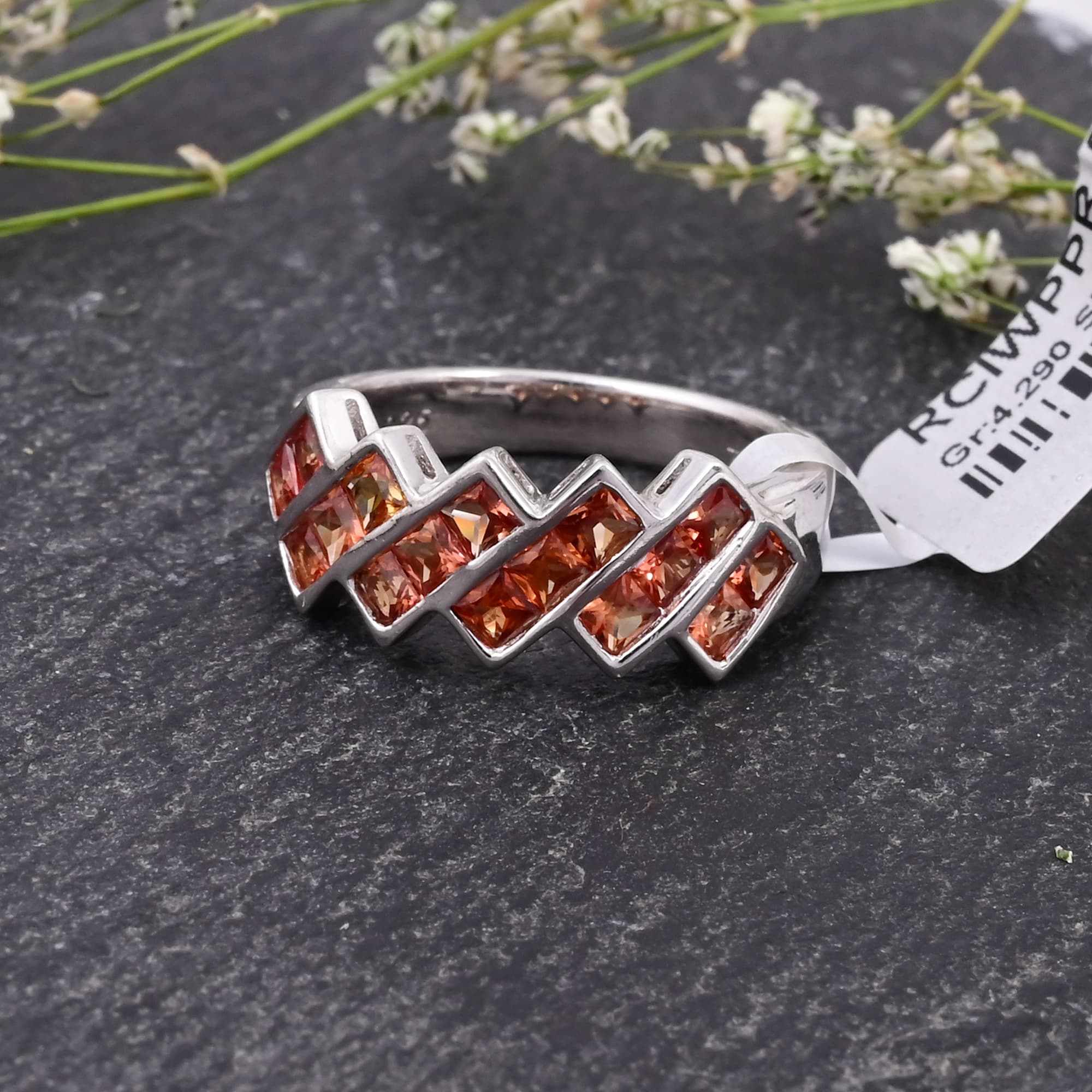 Sunset Cascade Orange Sapphire Ring
