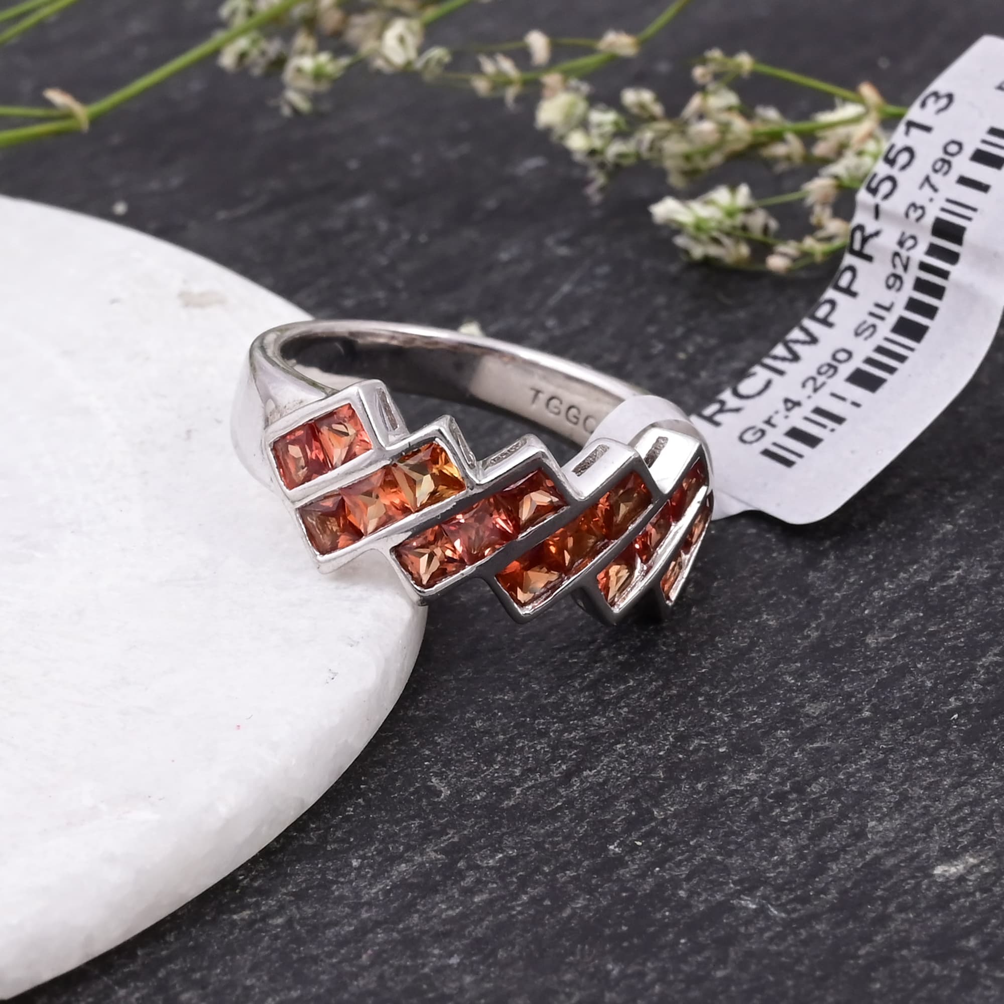 Sunset Cascade Orange Sapphire Ring