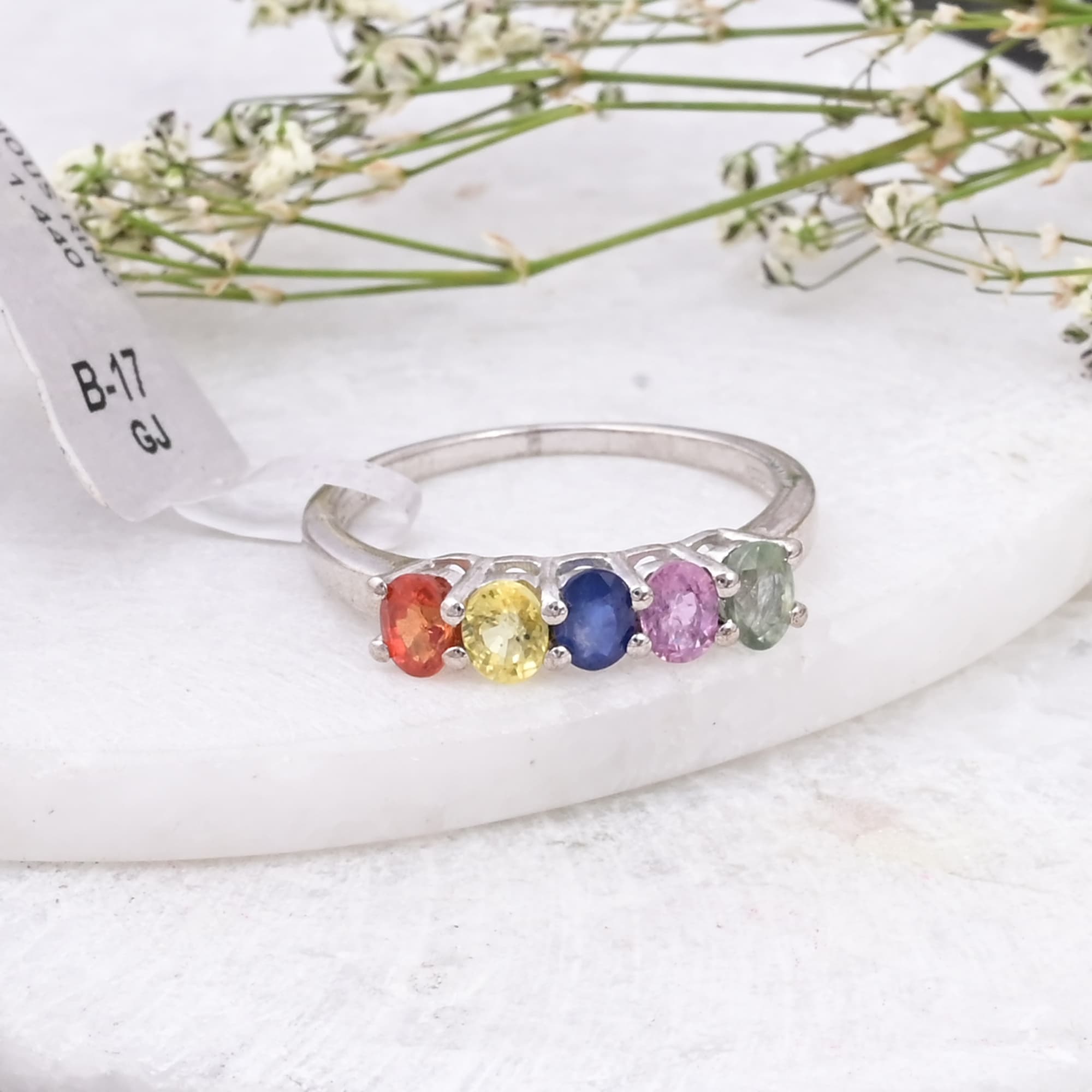 Rainbow Sapphire Five Stone Ring