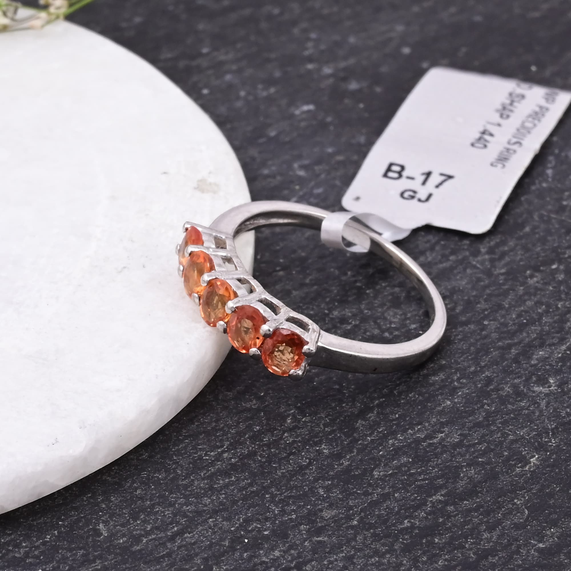 Sunset Glow Orange Sapphire Band Ring