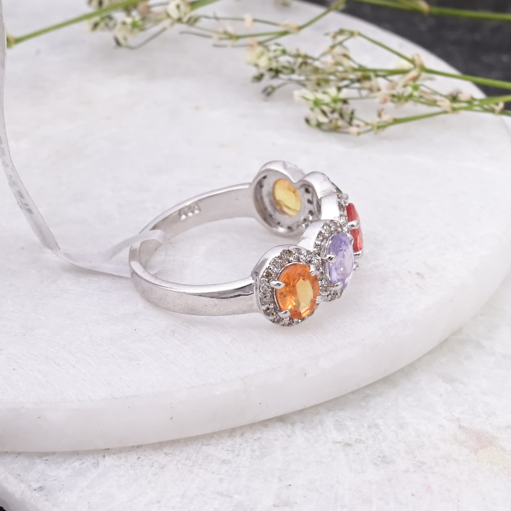 Aurora Halo Multi Sapphire Ring