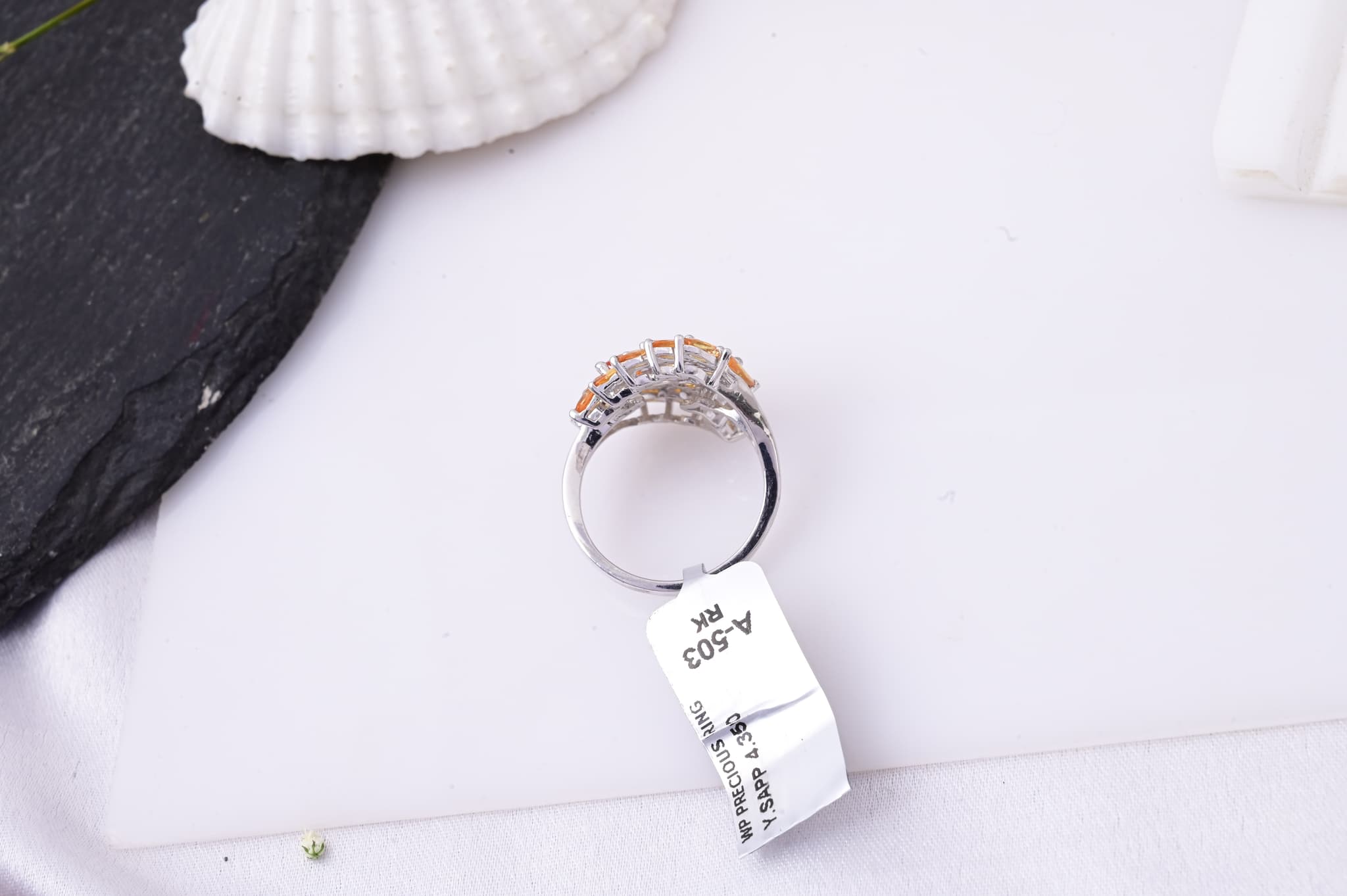 Golden Bloom Orange Sapphire Statement Ring