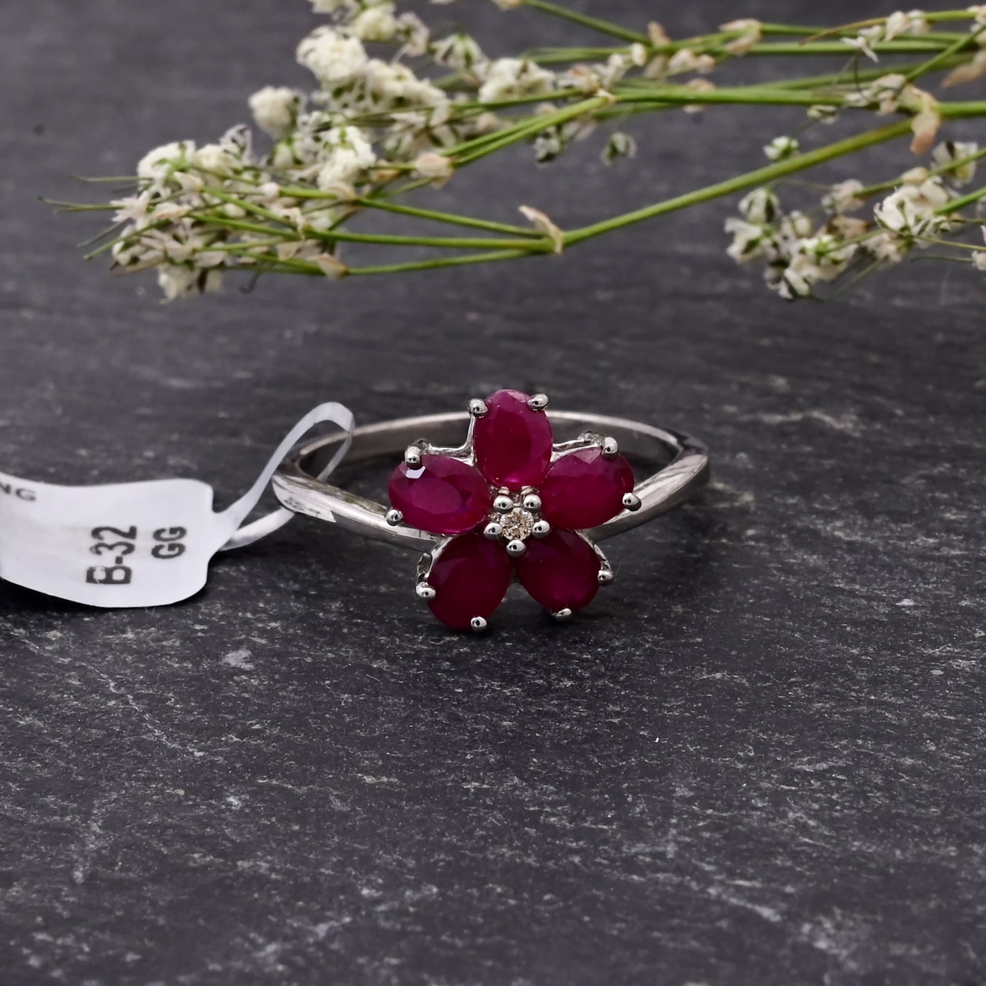 Ruby Blossom Flower Ring
