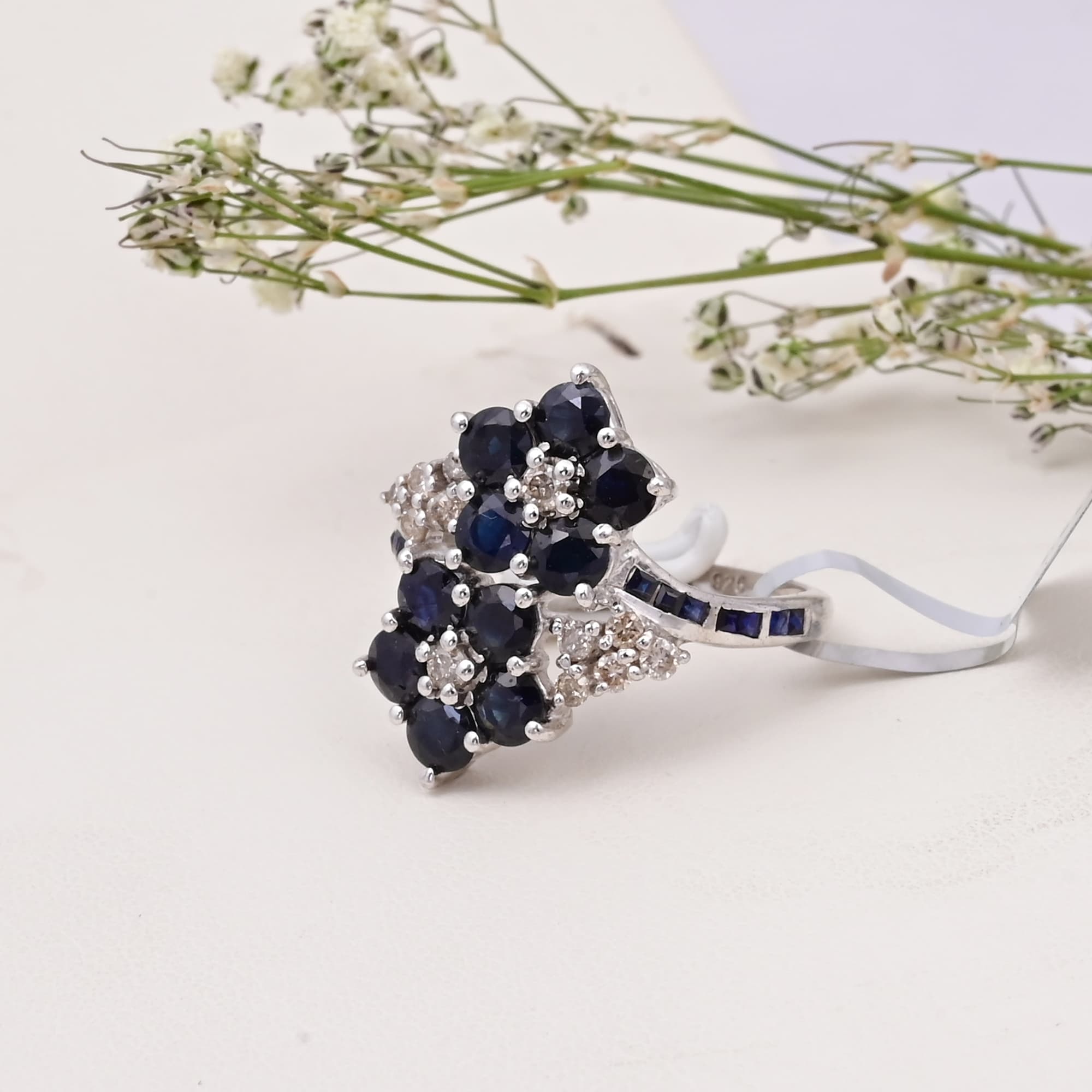 Twilight Sapphire Blossom Ring