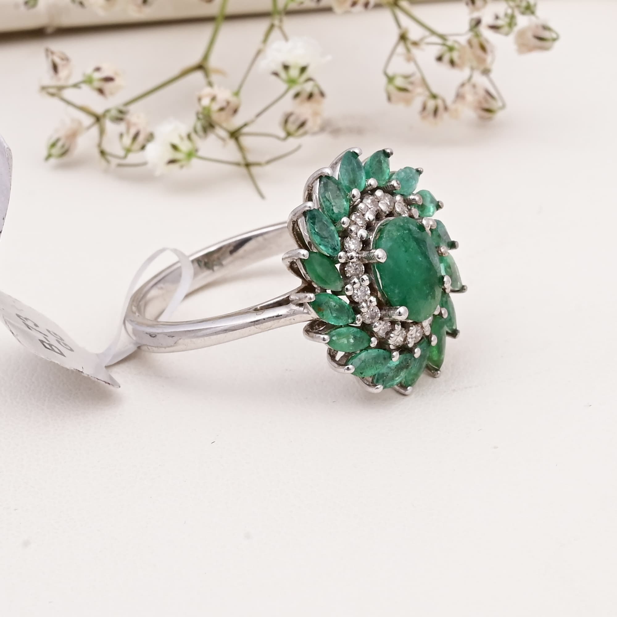 Emerald Blossom Halo Ring alternate view