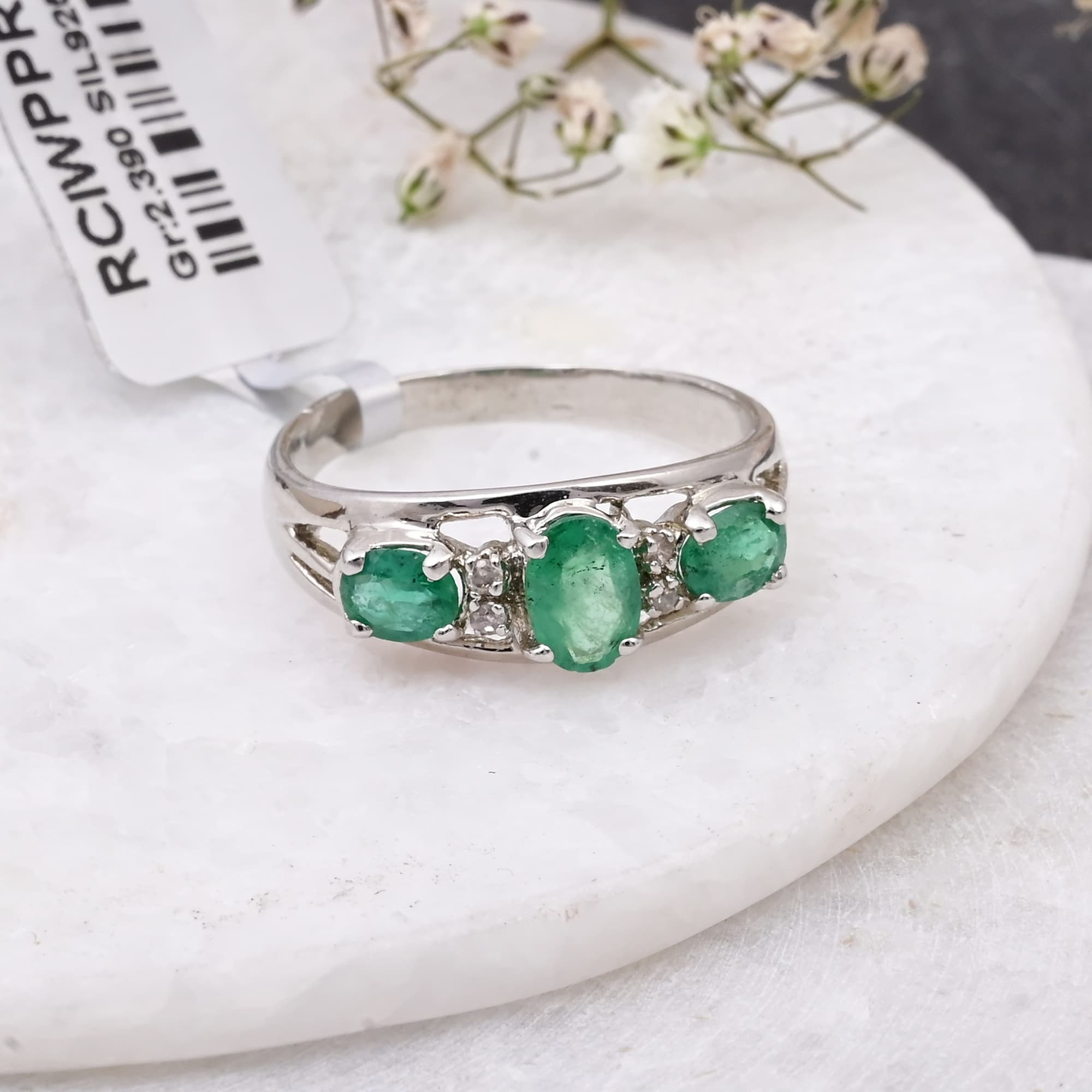 Emerald Trinity Ring alternate view