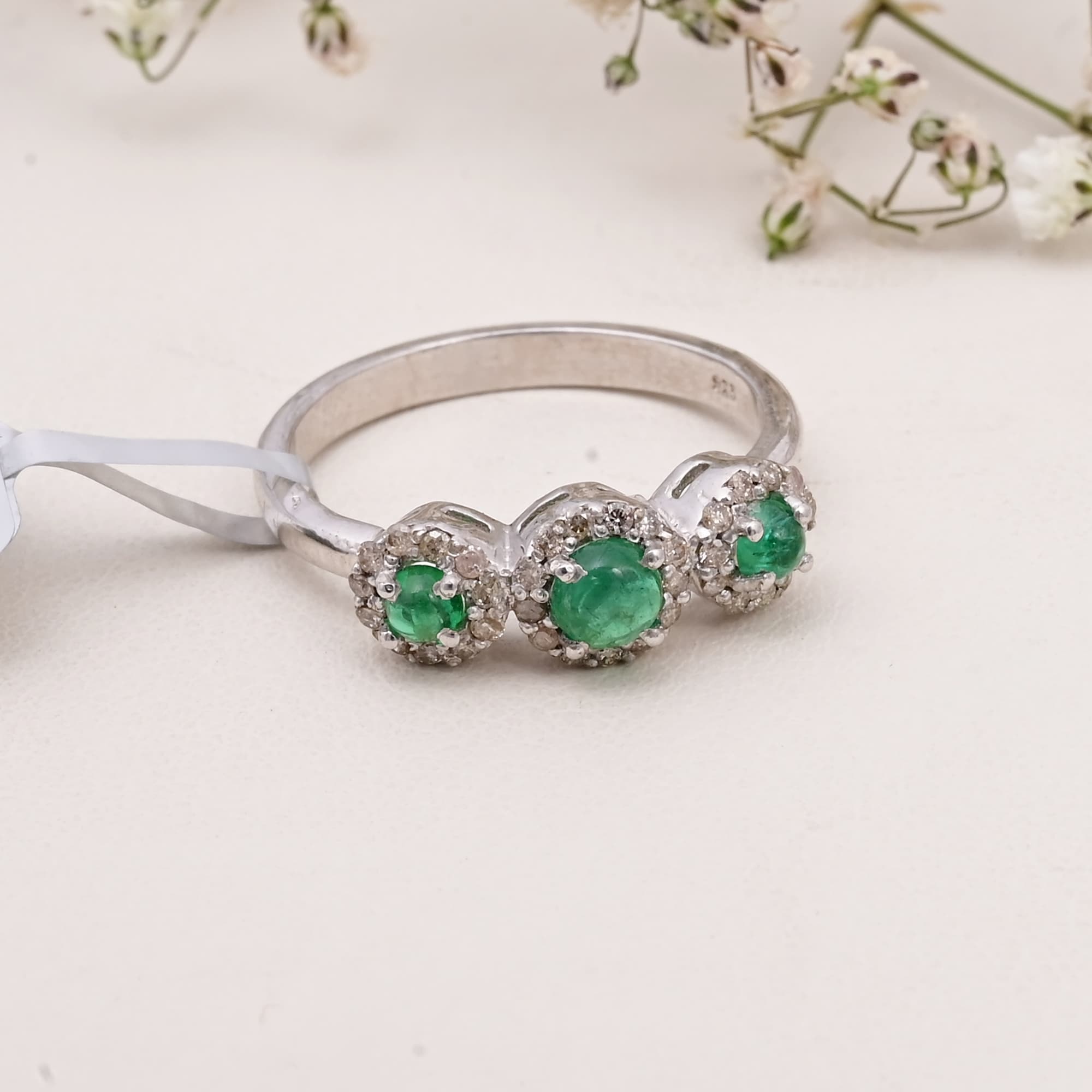 Trinity Emerald Halo Ring